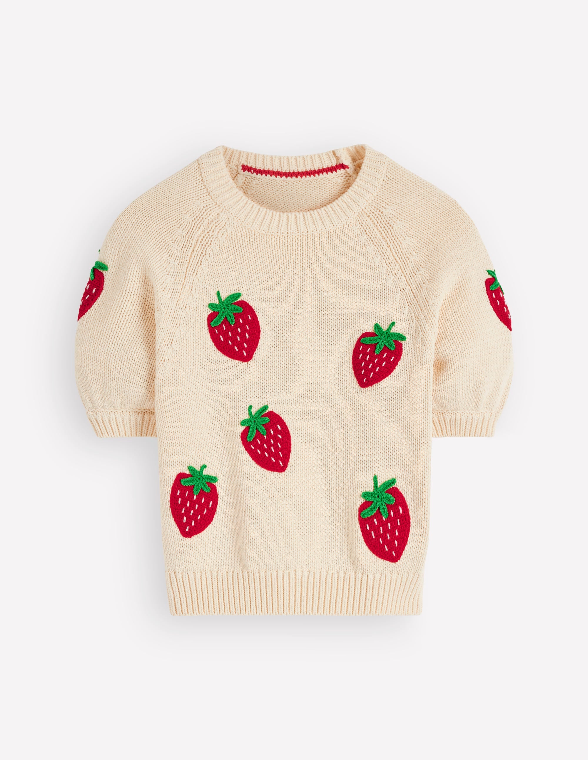 Margot Puff Sleeve T-Shirt-Warm Ivory Strawberry - Image 8
