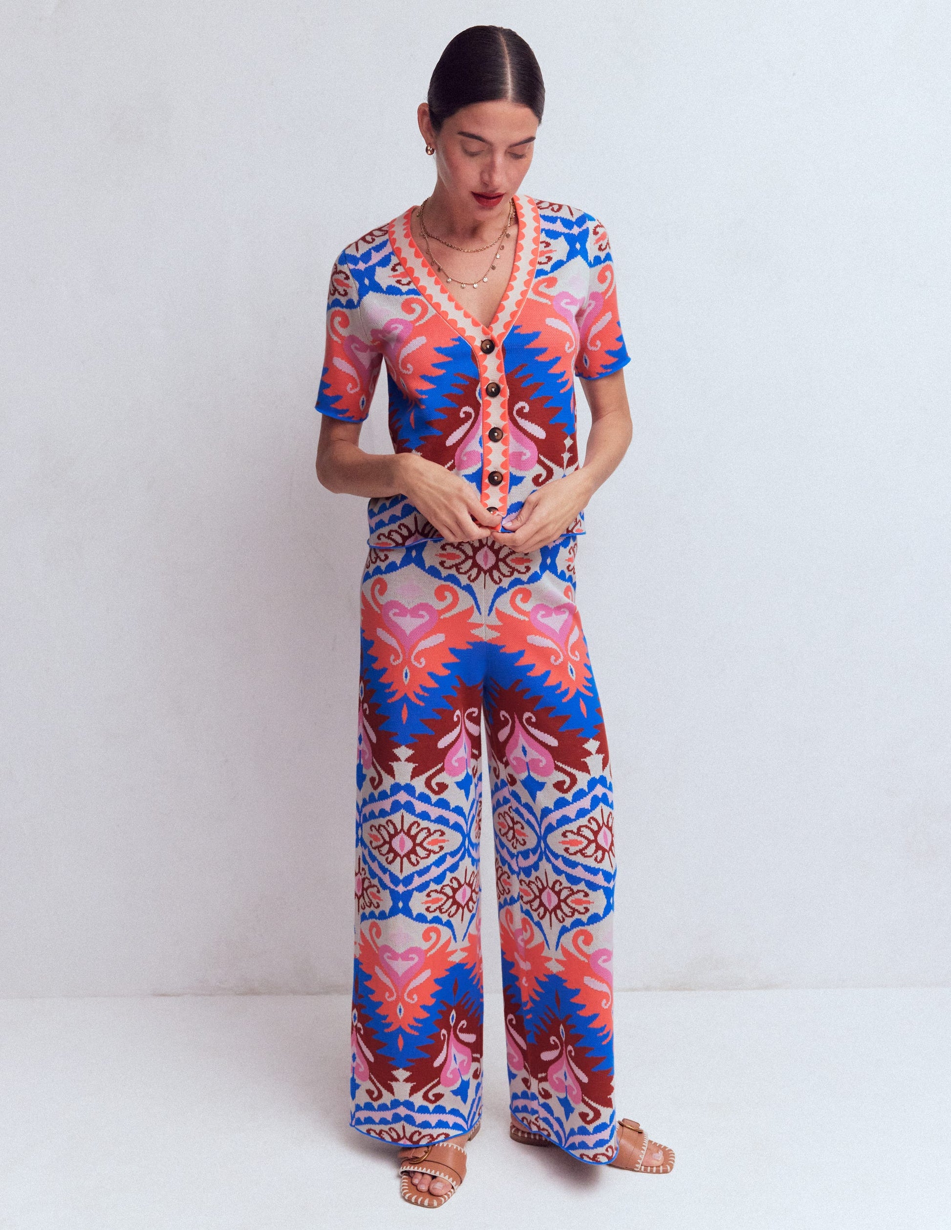 Short Sleeve Jacquard Cardigan-Aztec-4