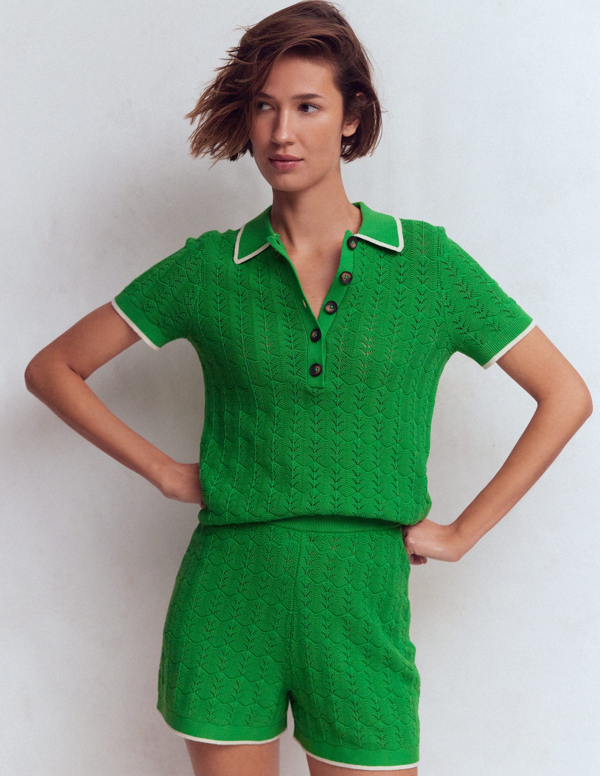 Pointelle Henley T-shirt DNU-Online Lime-2