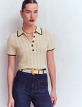Pointelle Henley T-shirt-Cream