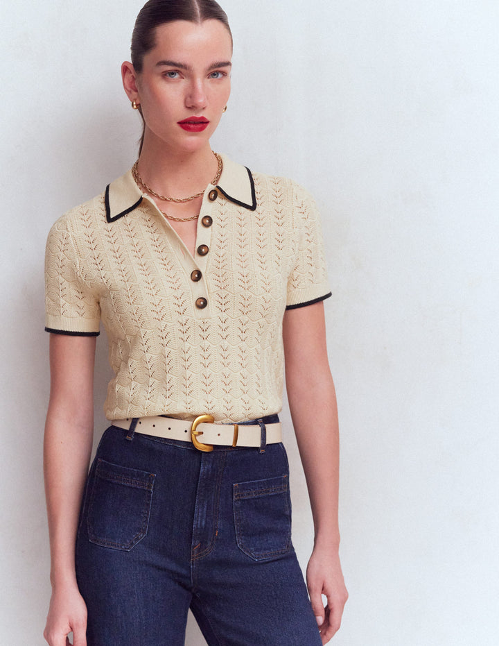 Pointelle Henley T-shirt DNU-Cream