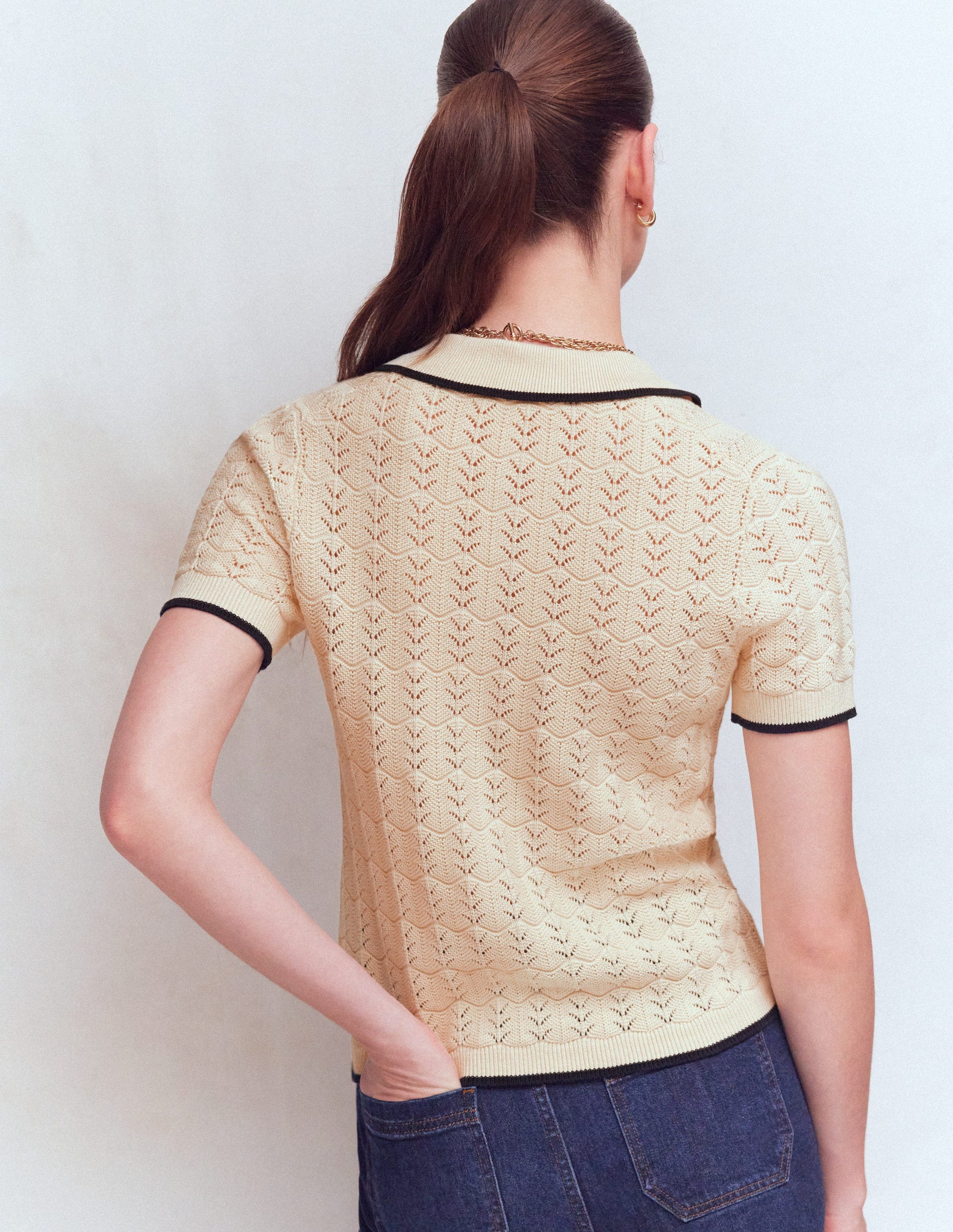 Pointelle Henley T-shirt-Cream-3