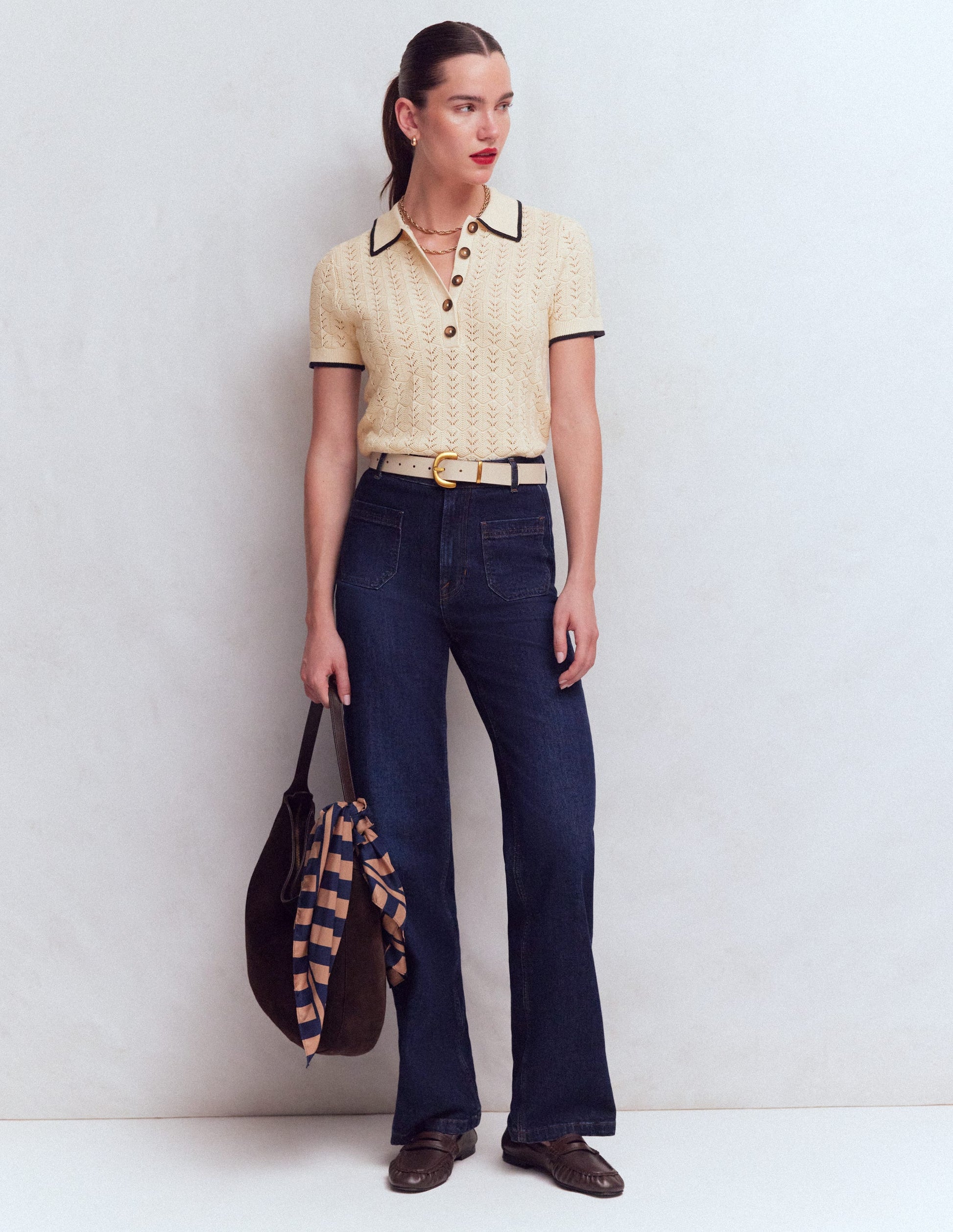 Pointelle Henley T-shirt-Cream-4