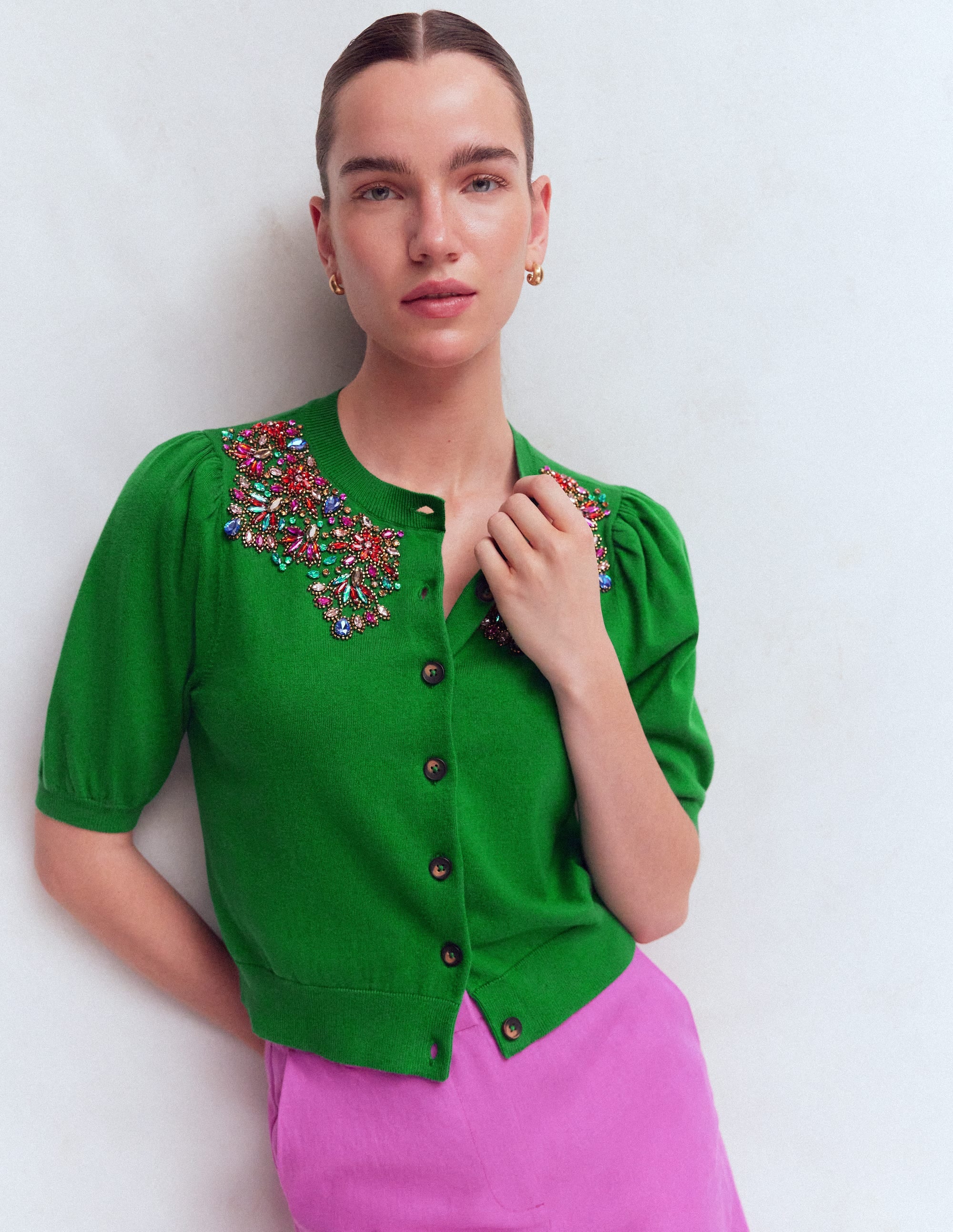 Nadia Embellished Cardigan-Green - Image 1