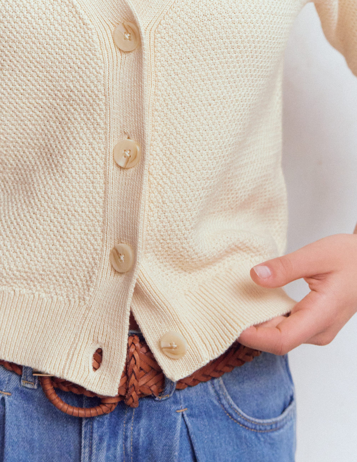 Hayley Cotton V-neck Cardigan-Warm Ivory - Image 2