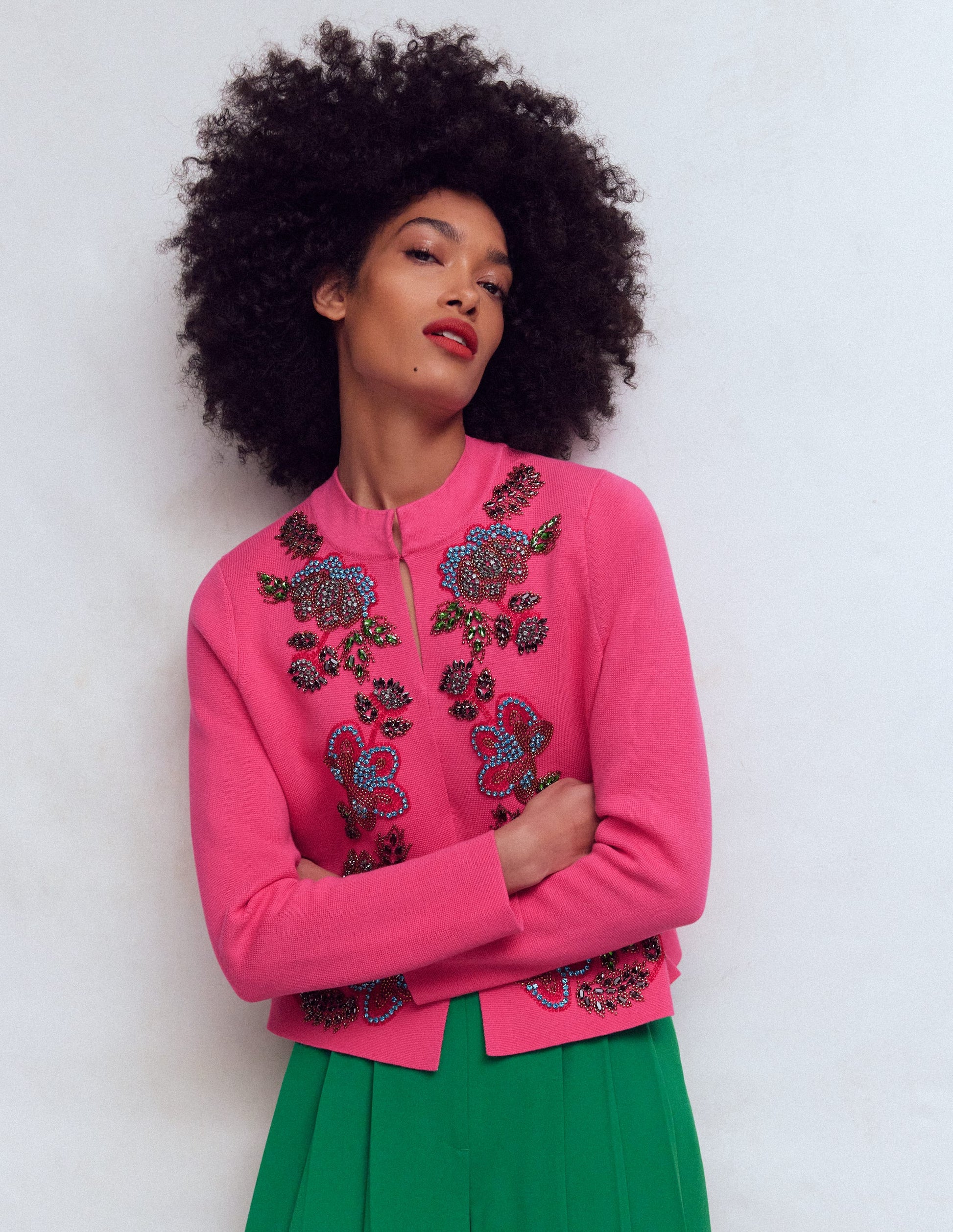 Elena Stand Neck Jacket-Pink Embroidery-2