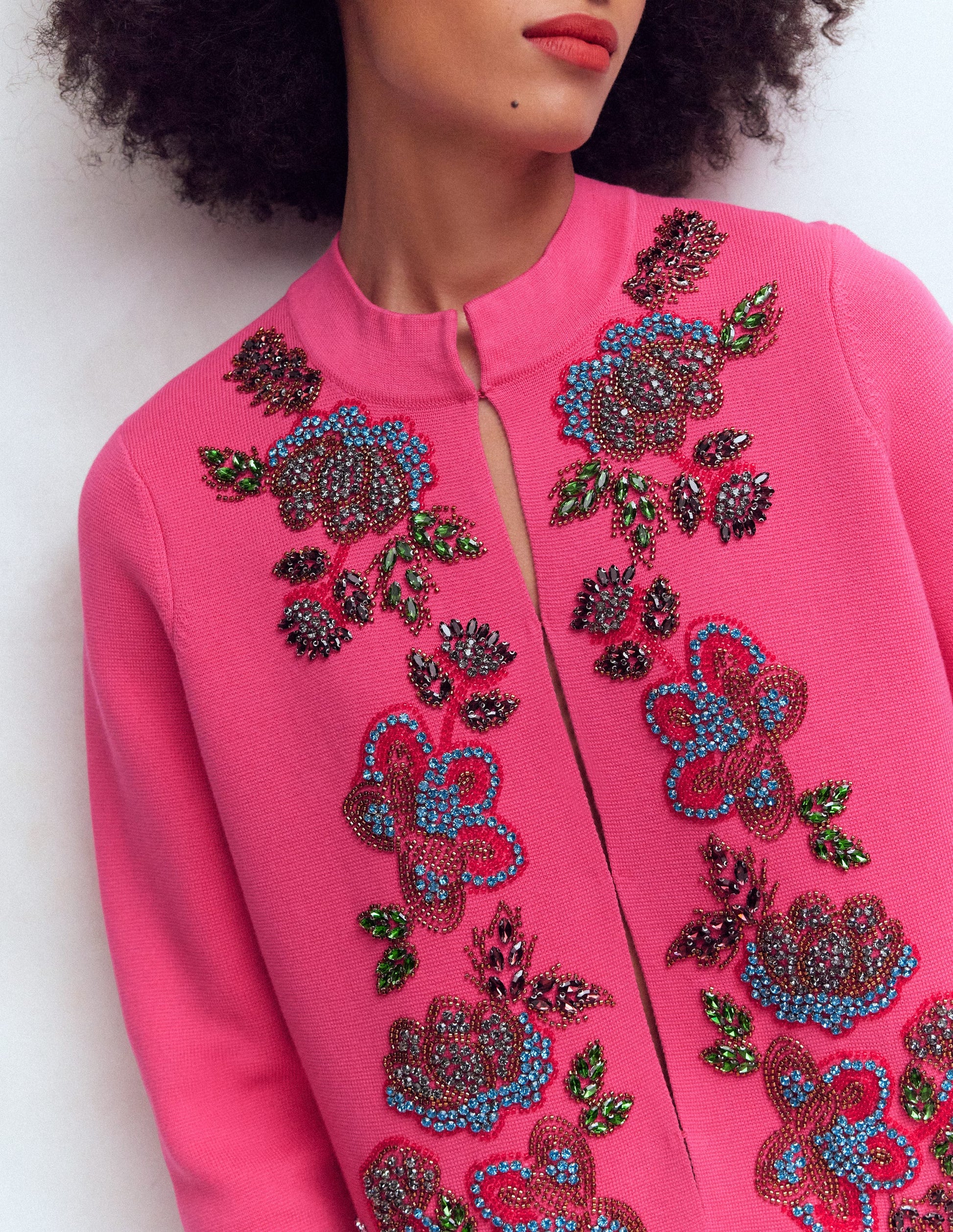 Elena Stand Neck Jacket-Pink Embroidery-3