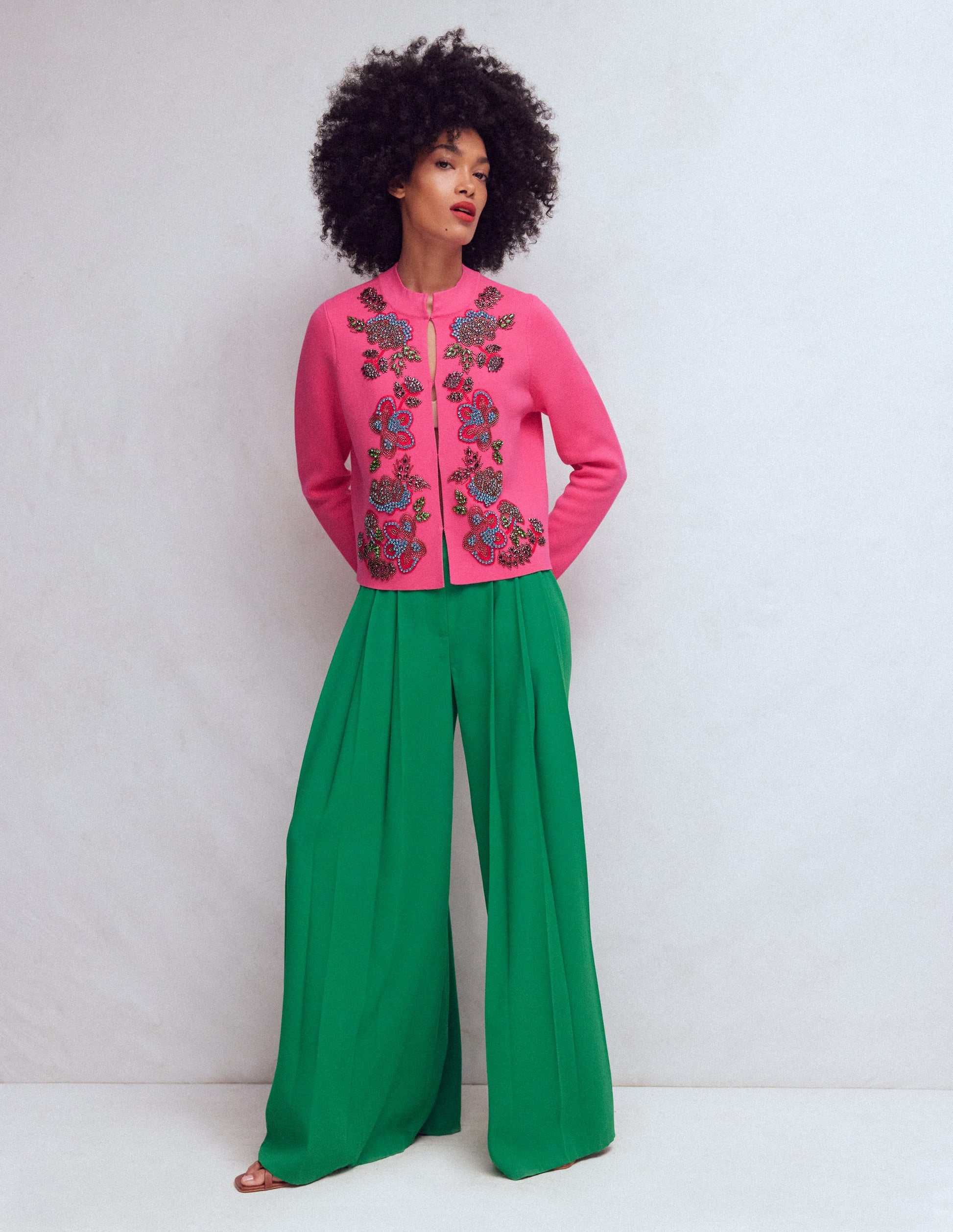 Elena Stand Neck Jacket-Pink Embroidery-5