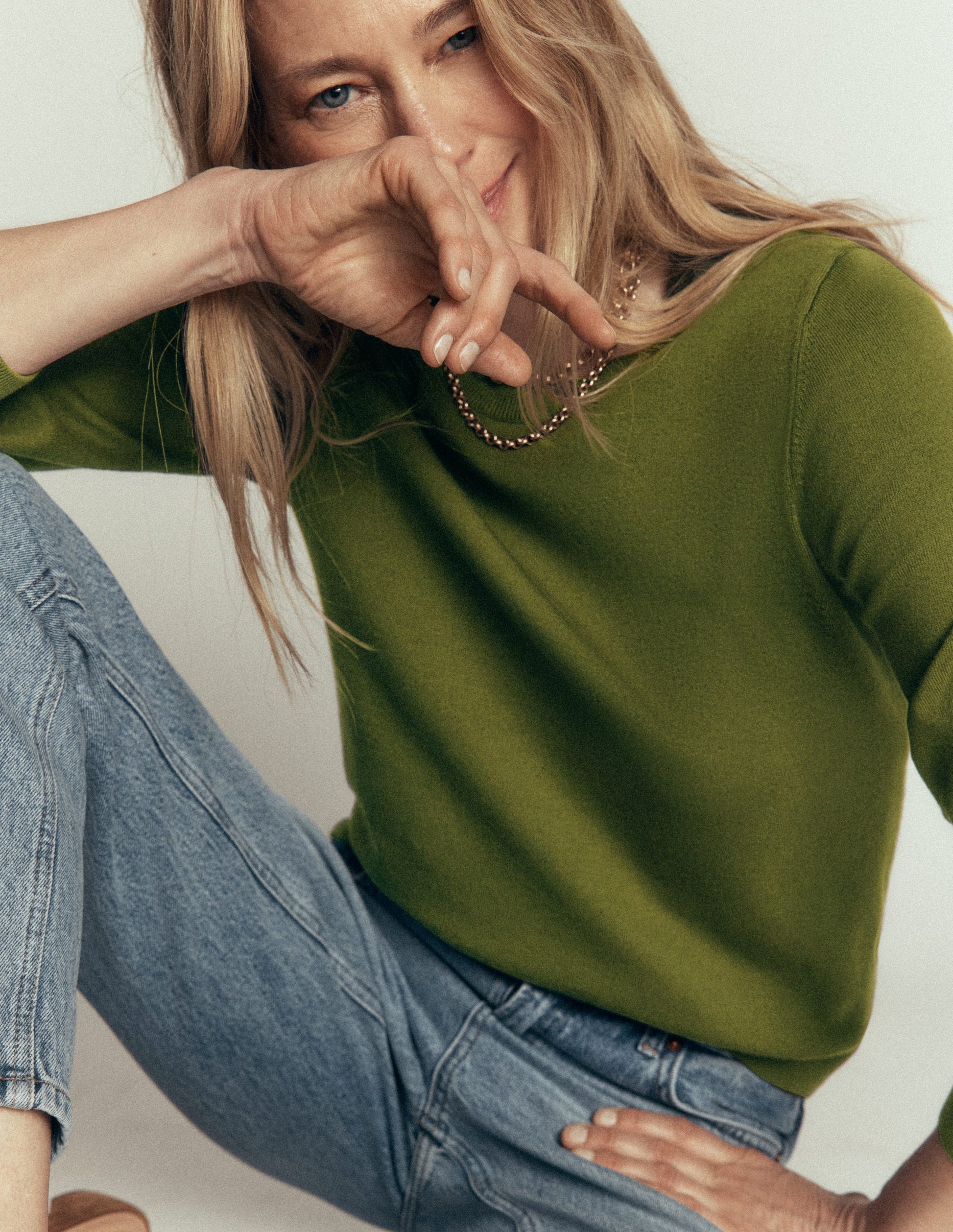 Camilla Cotton Crew Jumper-Forest Green-2