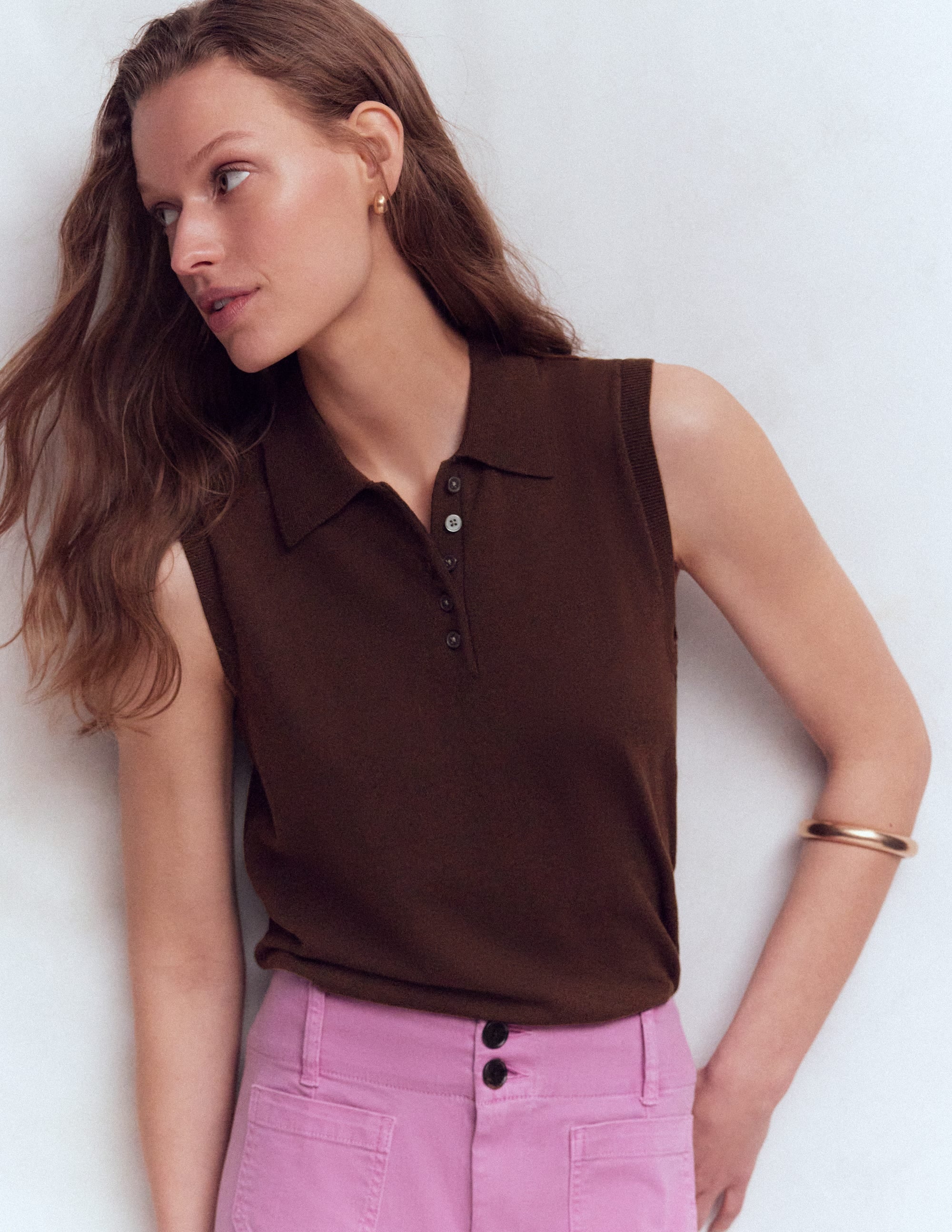 Chloe Henley Knitted Tank-Bitter Chocolate - Image 4