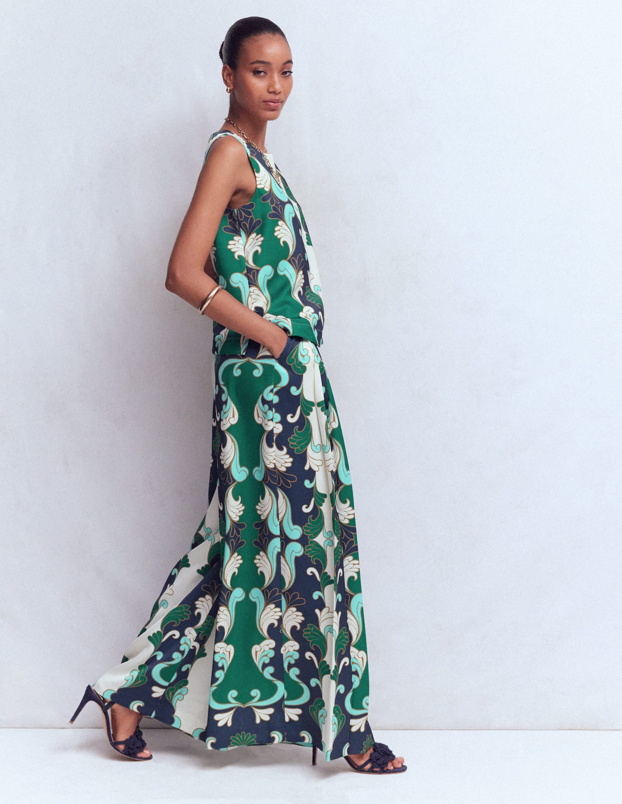 Regent Wide Leg Trousers-Ivory, Foliage Whirl - Image 2