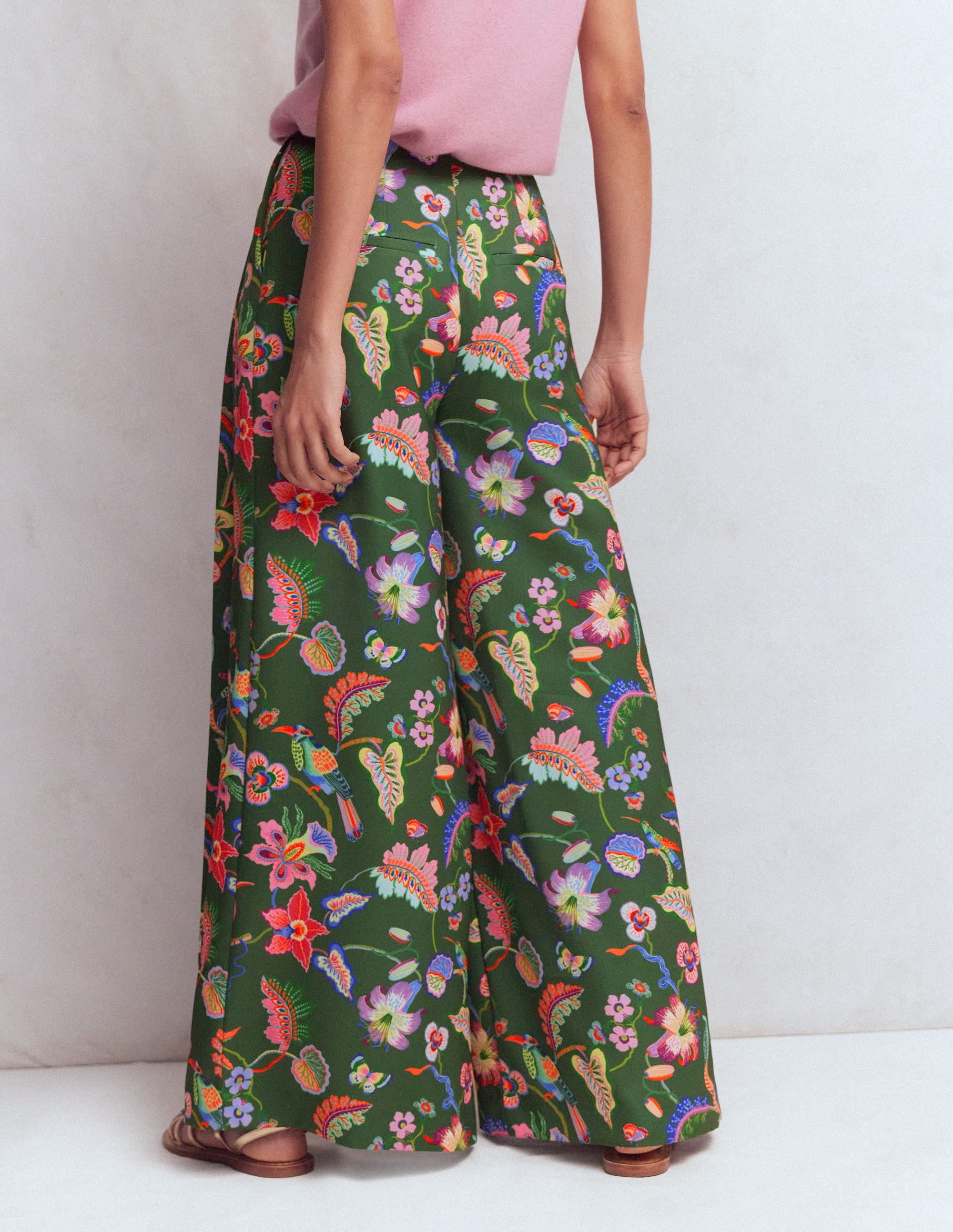 Regent Wide Leg Trousers-Hunter Green, Orchid Canopy - Image 3