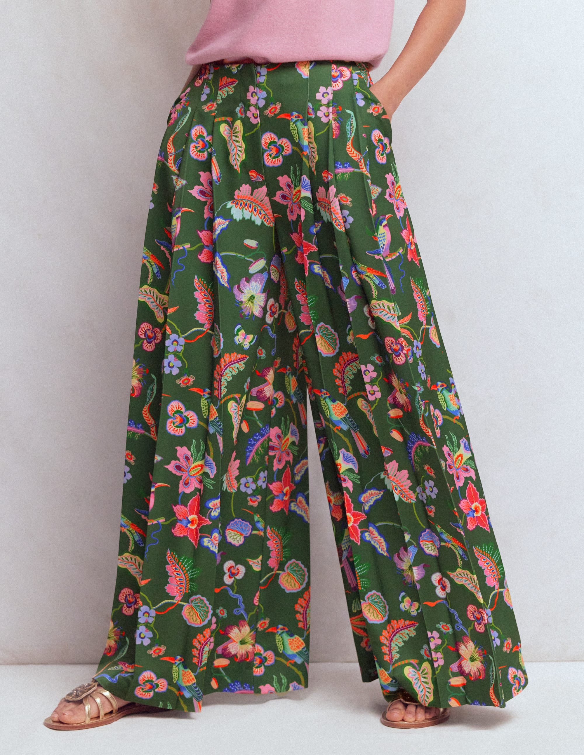 Regent Wide Leg Trousers-Hunter Green, Orchid Canopy - Image 4