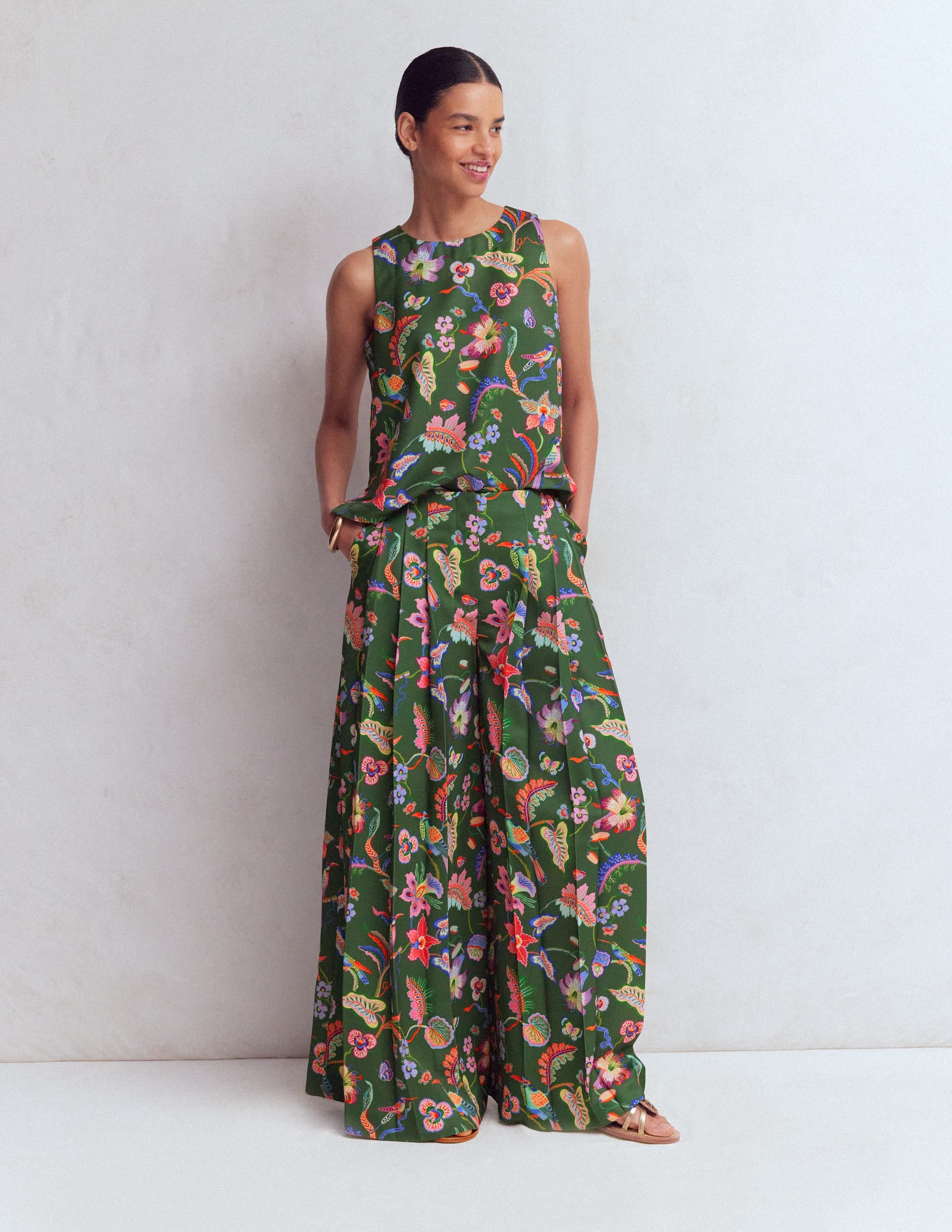 Regent Wide Leg Trousers-Hunter Green, Orchid Canopy - Image 5
