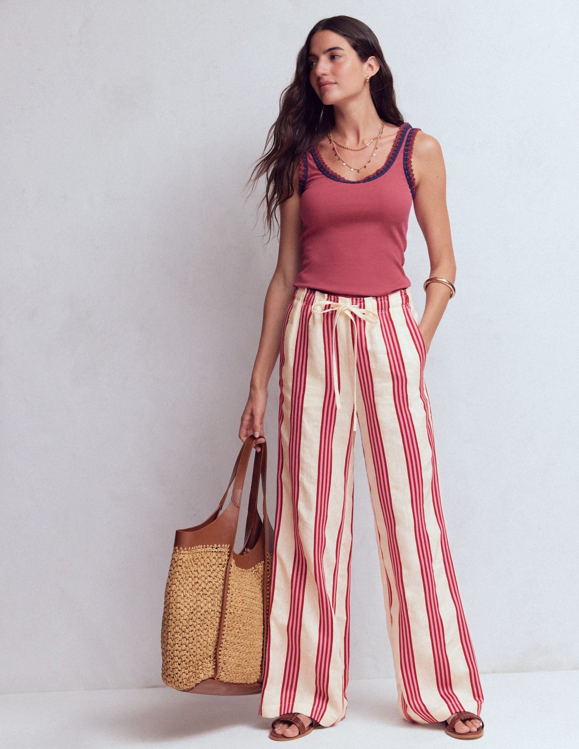 Islington Linen Trousers-Ivory, Brown & Pink Stripe-1