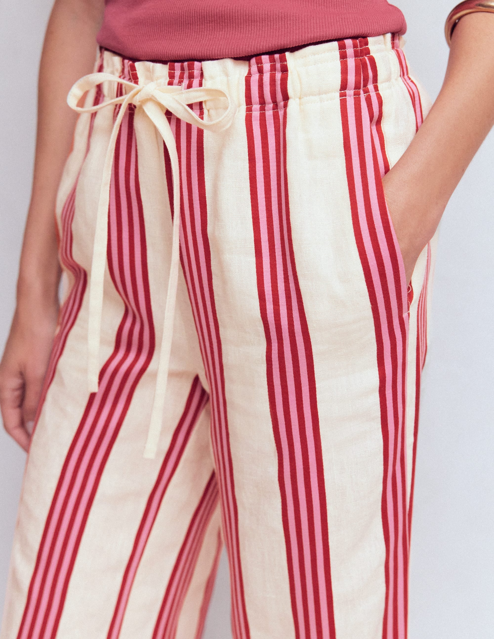 Islington Linen Trousers-Ivory, Brown & Pink Stripe - Image 2