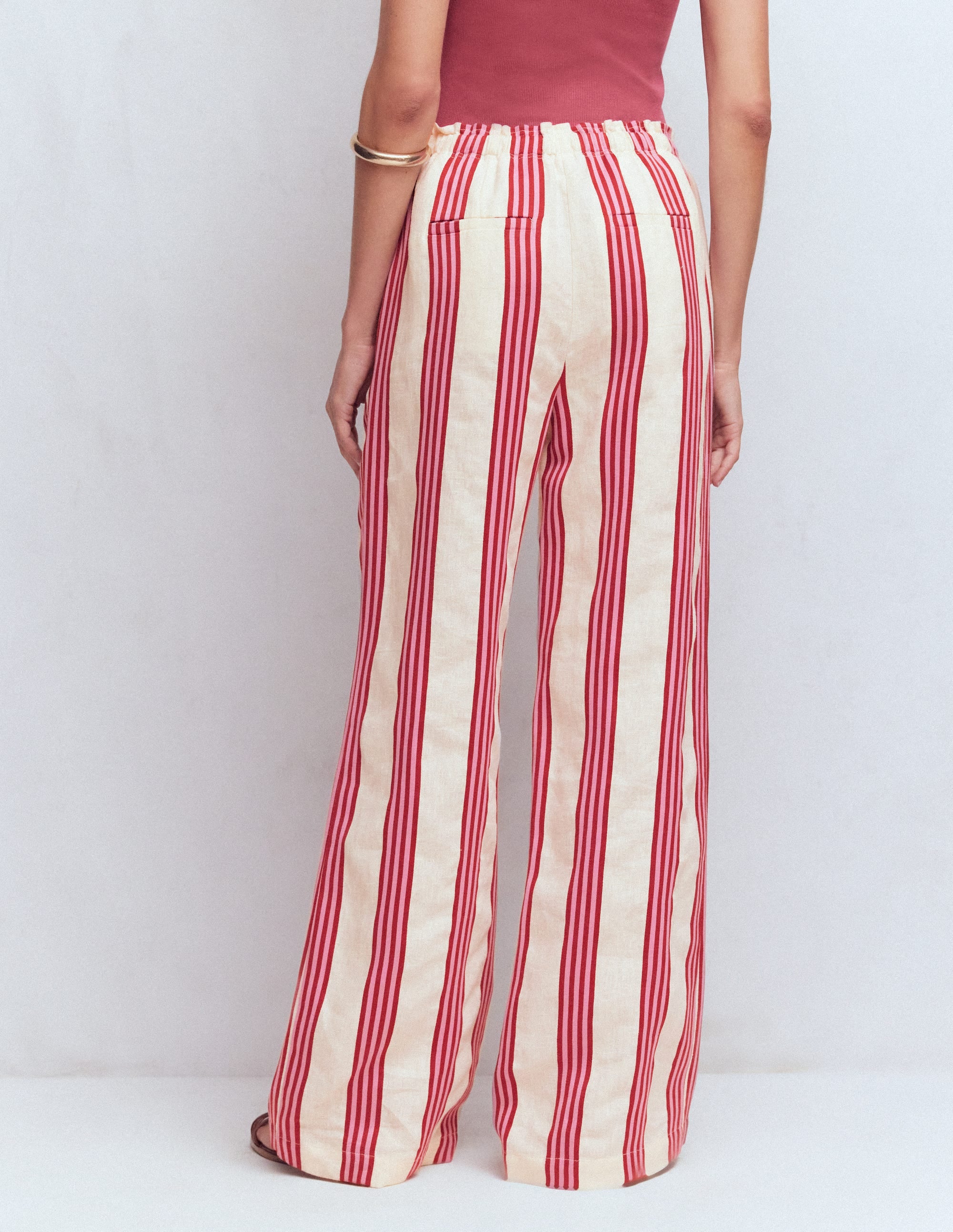 Islington Linen Trousers-Ivory, Brown & Pink Stripe - Image 3