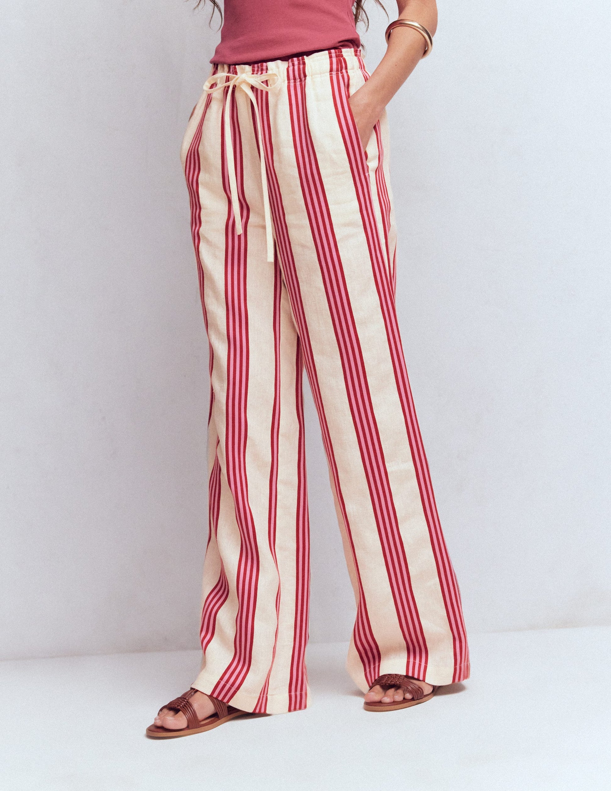 Islington Linen Trousers-Ivory, Brown & Pink Stripe-5