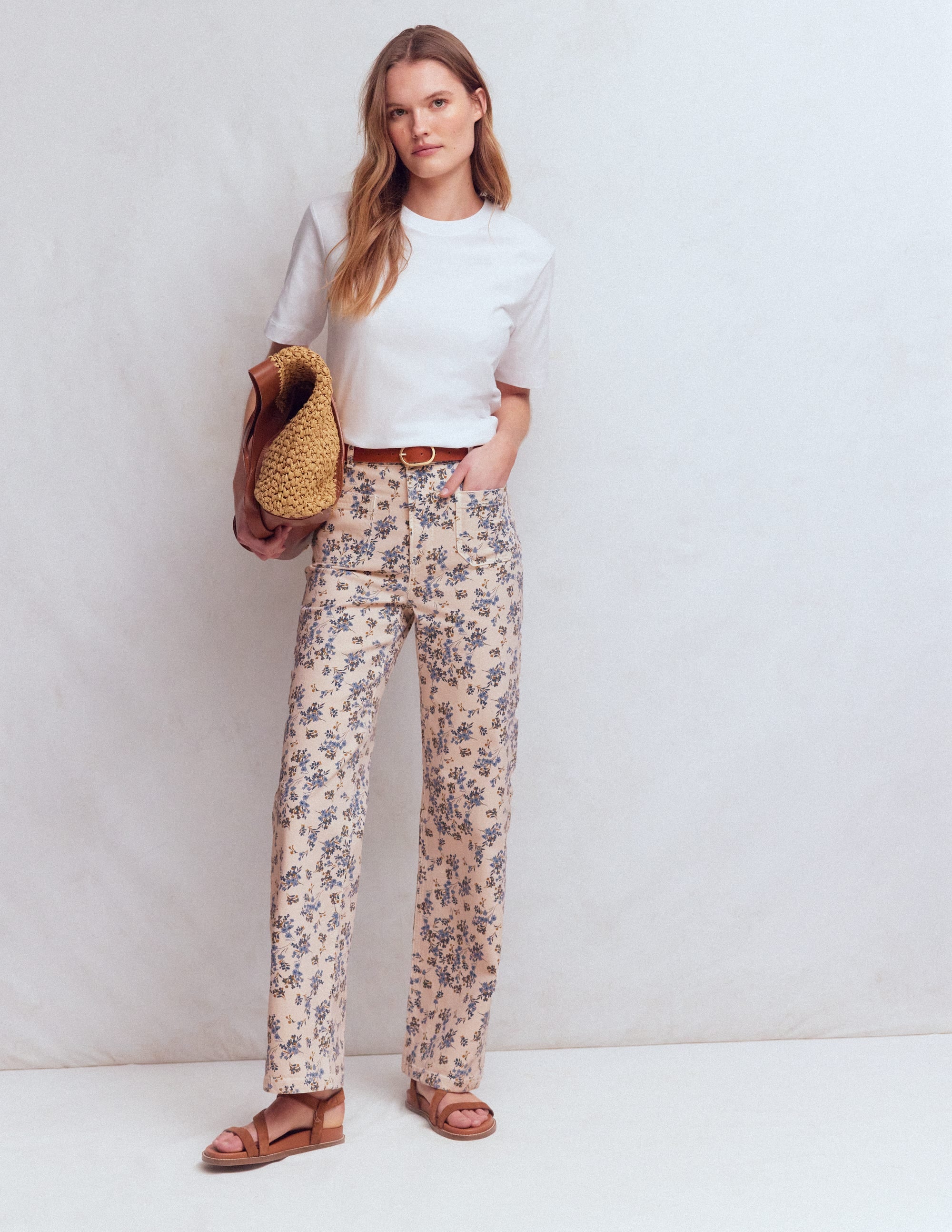 Straight Leg Pocket Jeans-Ivory Floral - Image 1