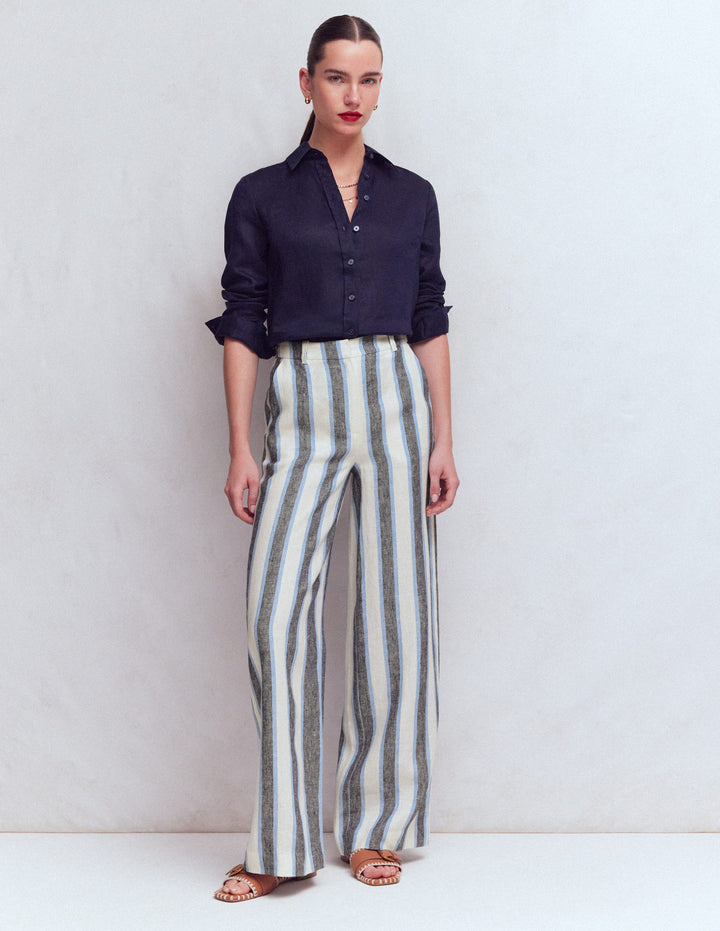 Belgravia Linen Trousers-Blue and White Stripe
