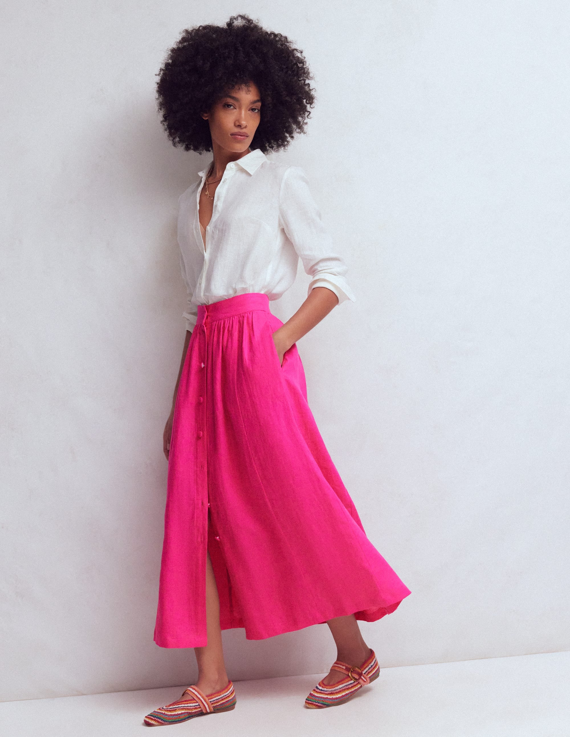 Emma Linen Maxi Skirt-Pink Peony - Image 4