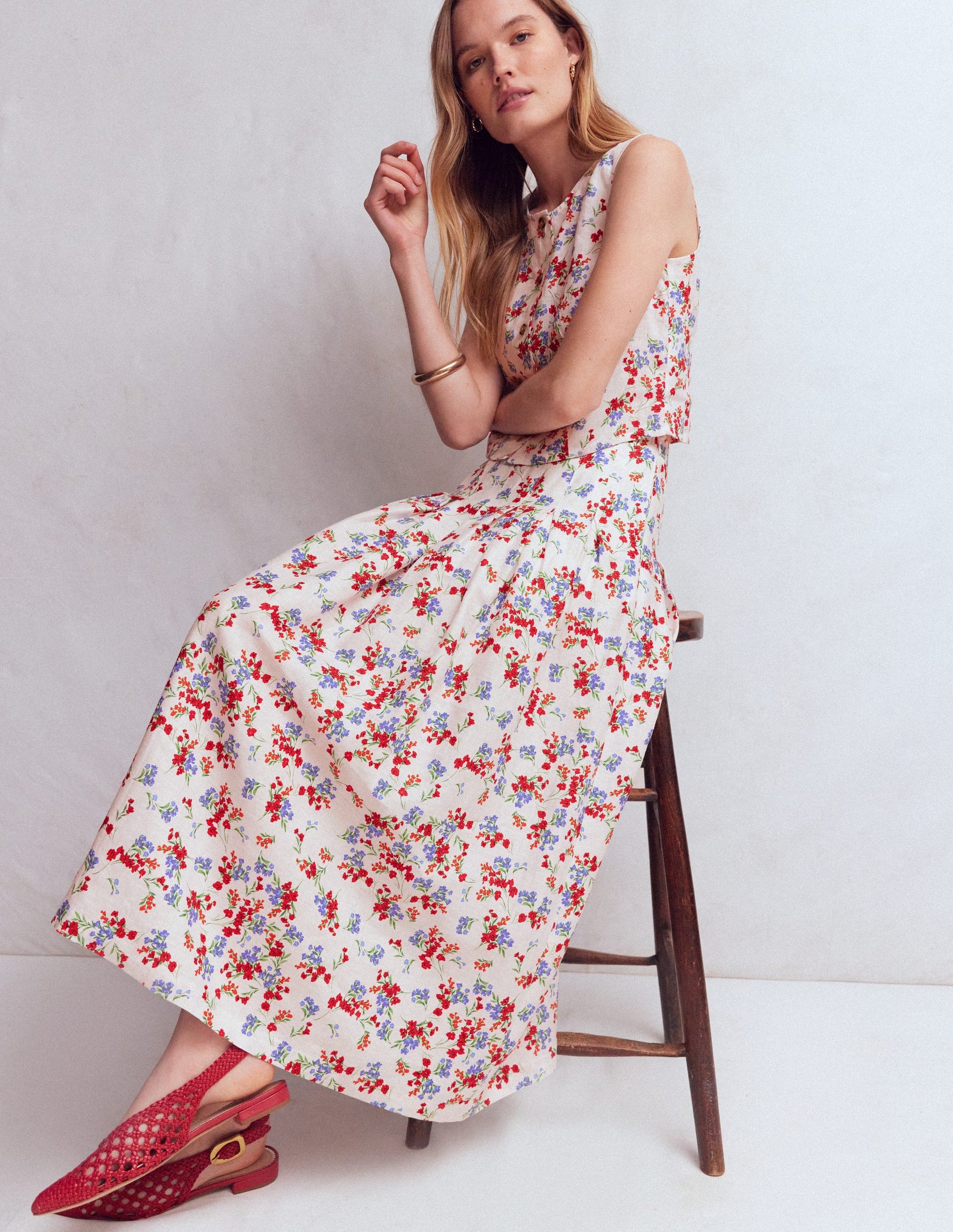 Valentina Linen Skirt-Ivory, Bloom Scatter-1