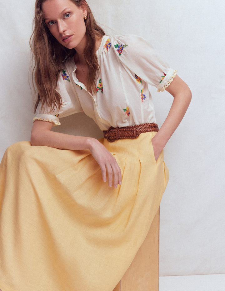 Valentina Linen Skirt-Buttercream