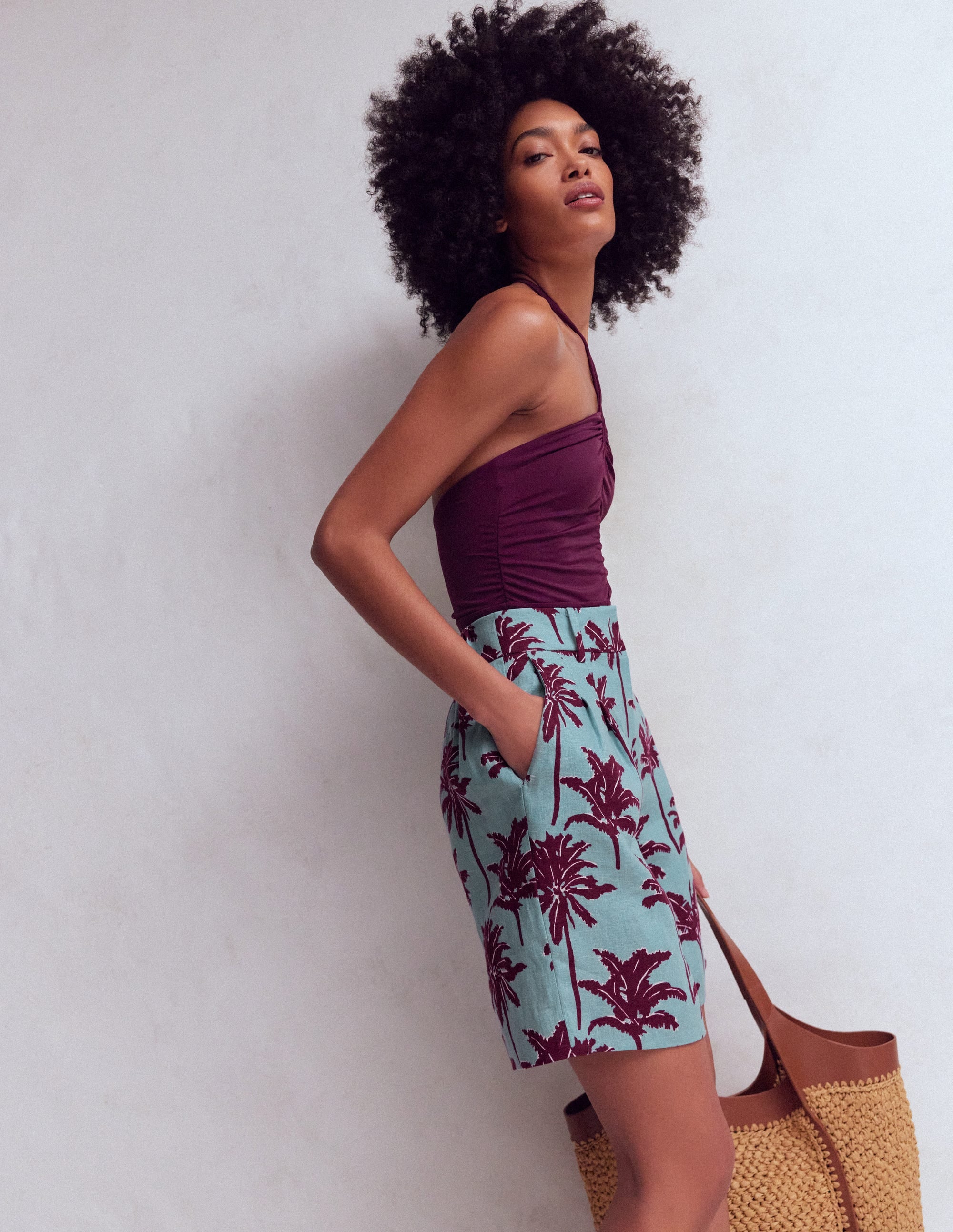 Kensington Linen Shorts-Seamist Blue, Palm Paradise - Image 6