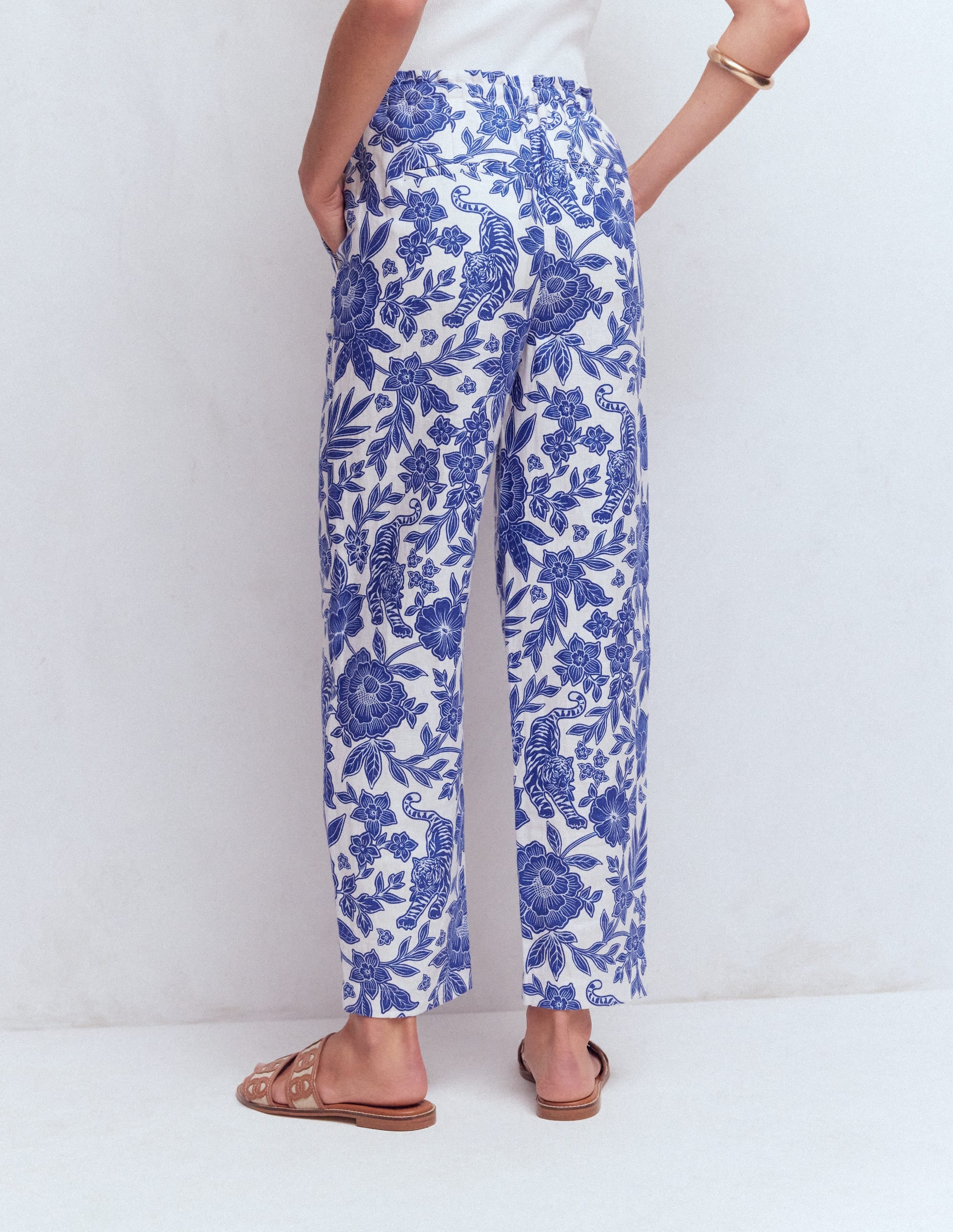 Islington Linen Crop Trousers-Mazarine Blue, Tigers Paradise - Image 3