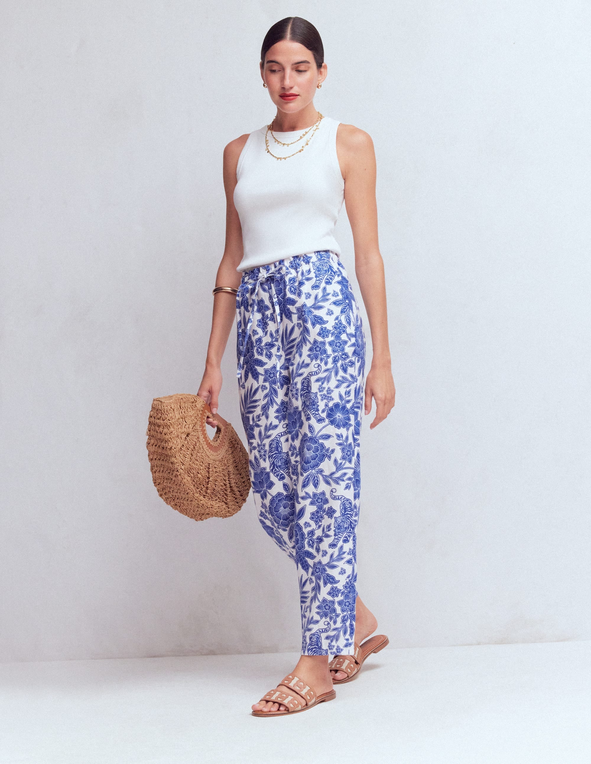 Islington Linen Crop Trousers-Mazarine Blue, Tigers Paradise - Image 6