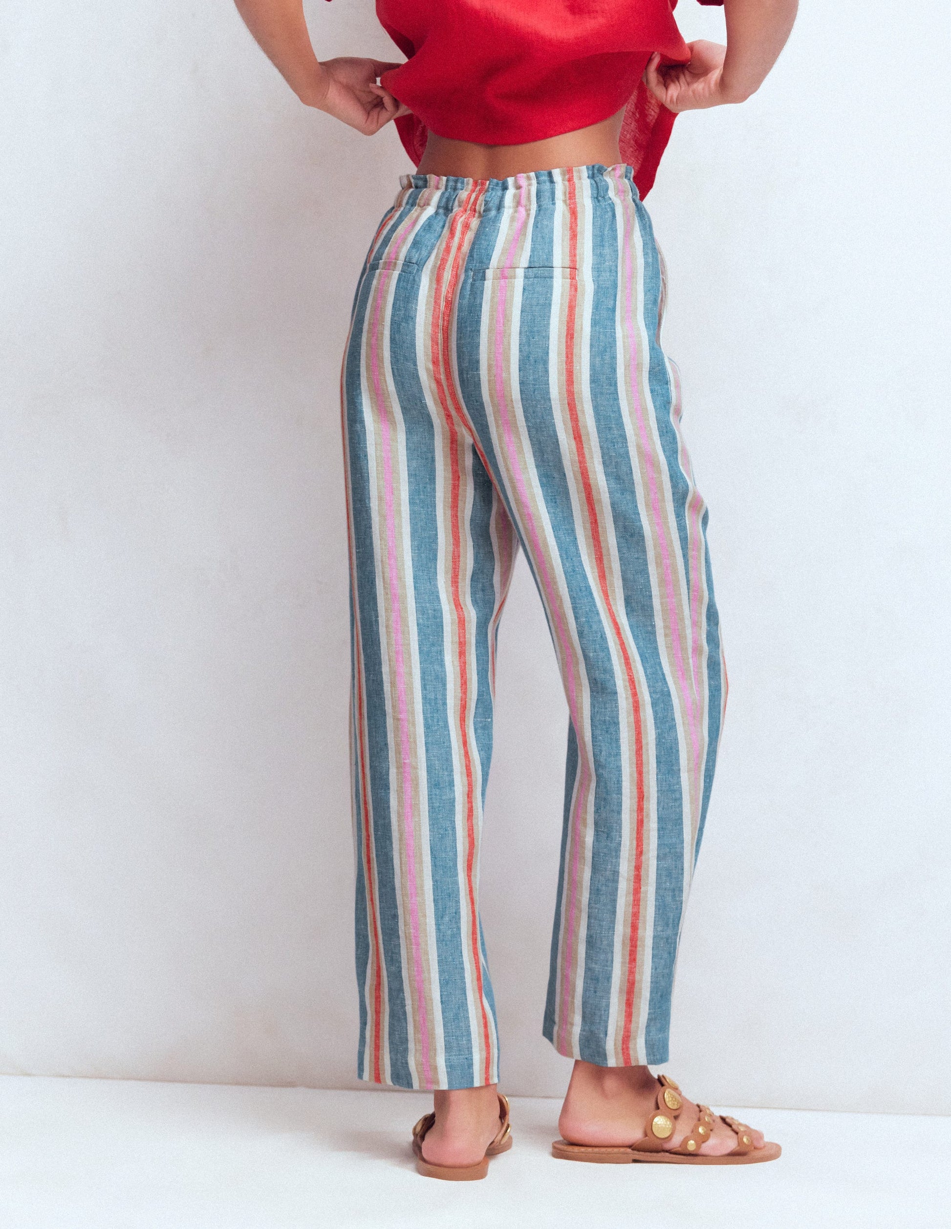 Islington Linen Crop Trousers-Blue, Pink, Red Multistripe-3