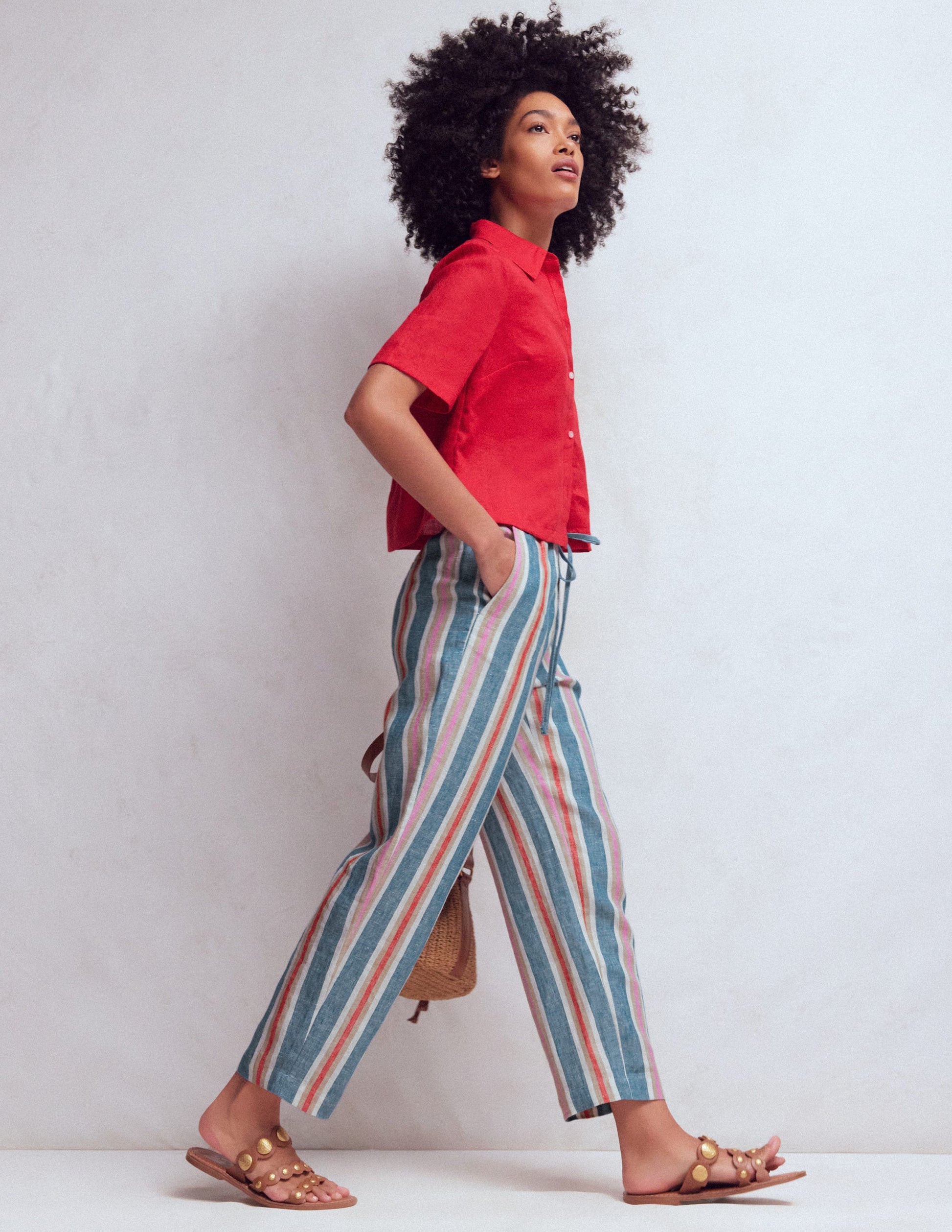Islington Linen Crop Trousers-Blue, Pink, Red Multistripe-4