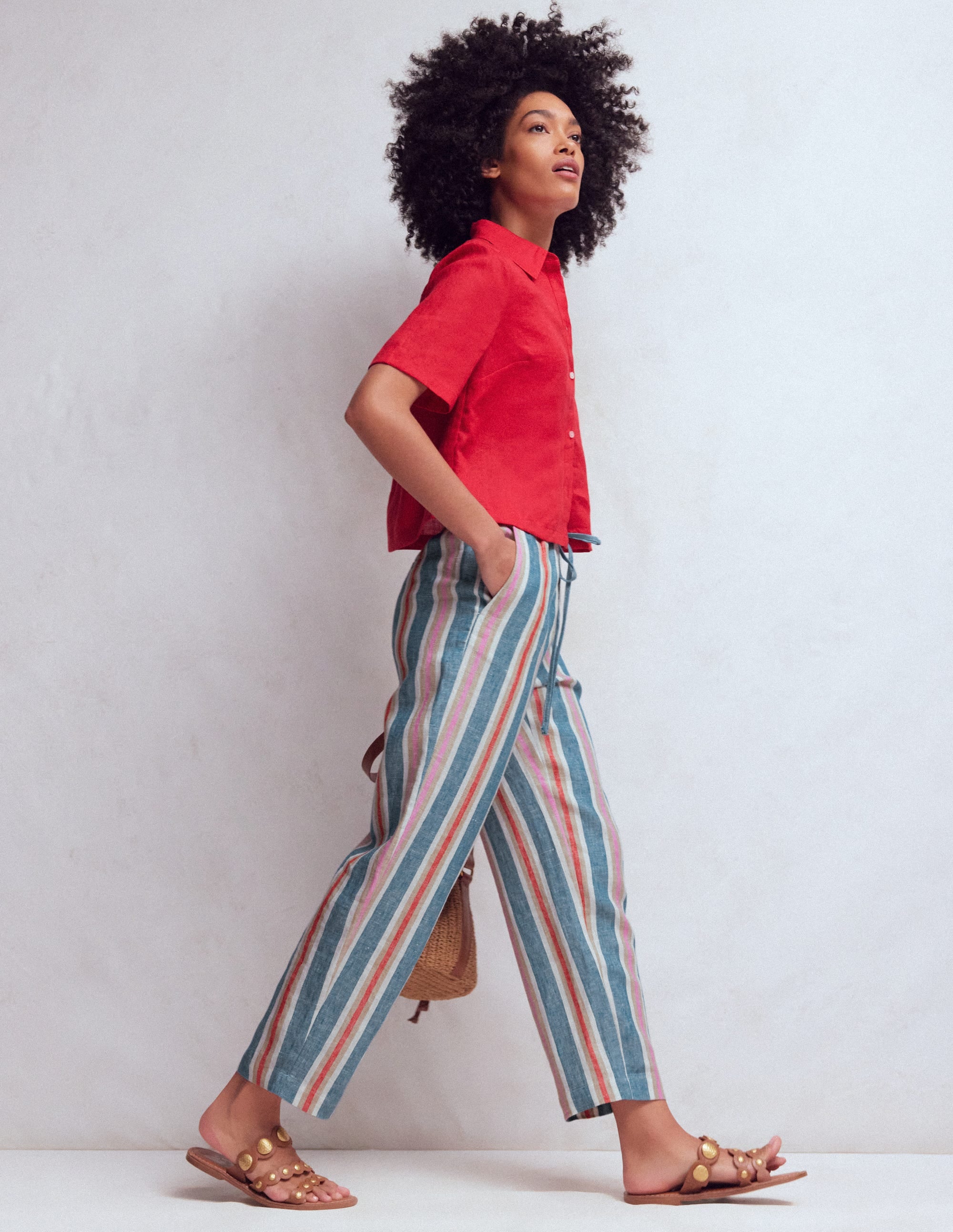 Islington Linen Crop Trousers-Blue, Pink, Red Multistripe - Image 4