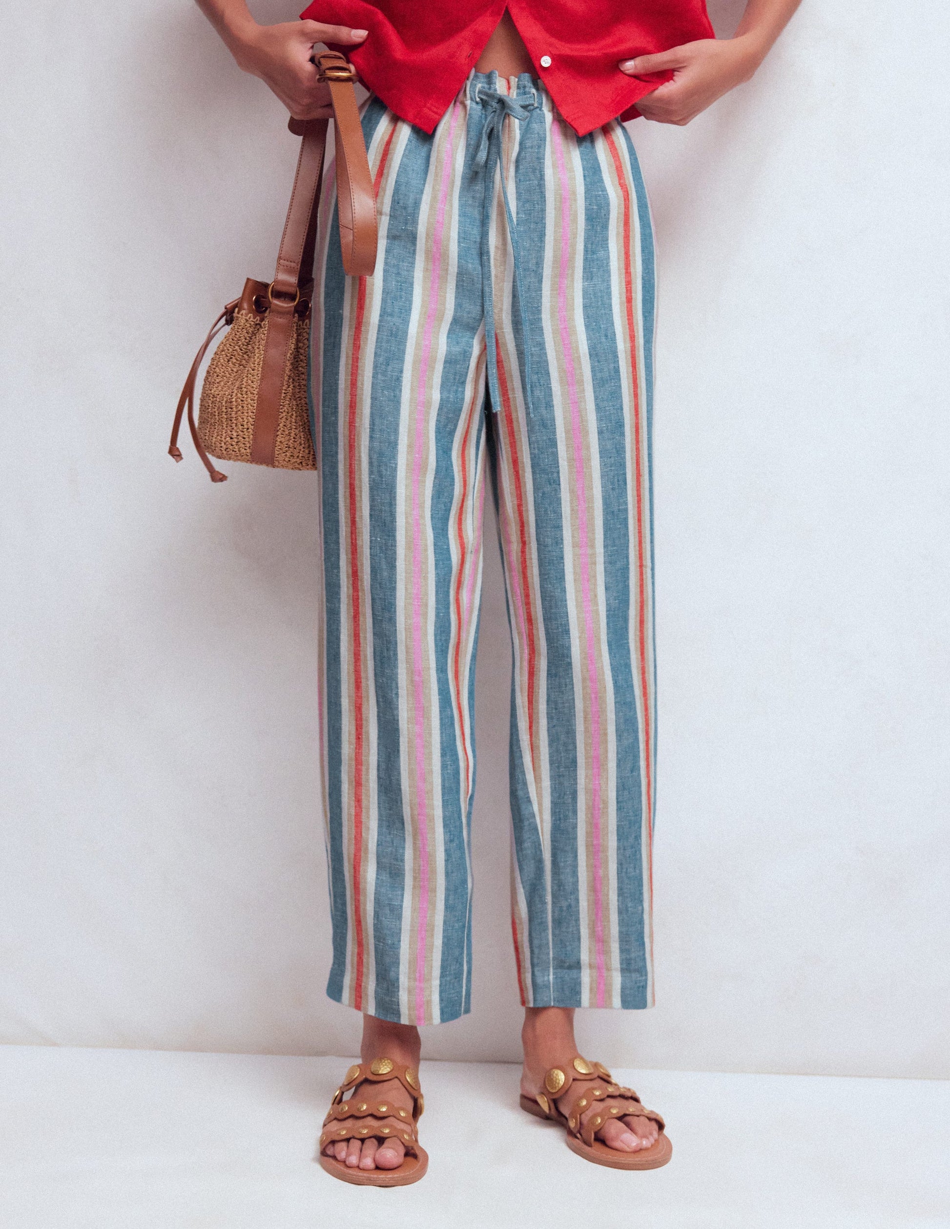 Islington Linen Crop Trousers-Blue, Pink, Red Multistripe-5