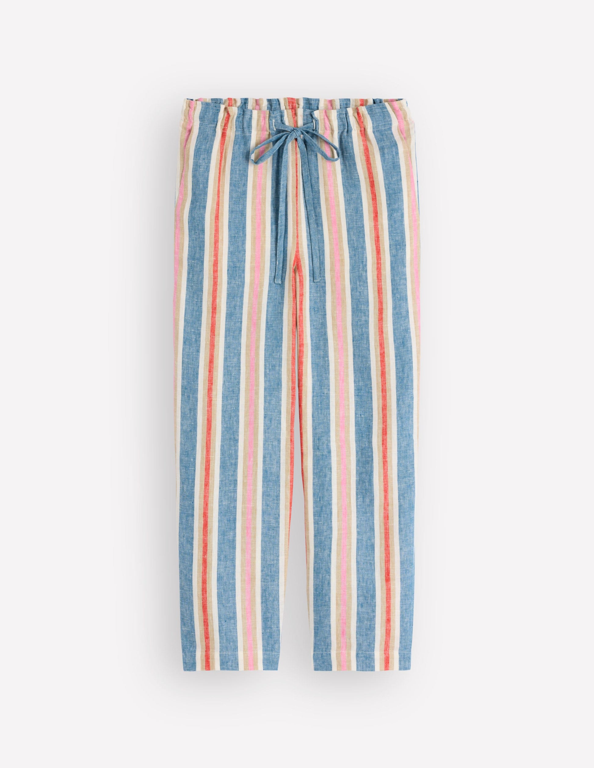 Islington Linen Crop Trousers-Blue, Pink, Red Multistripe-6