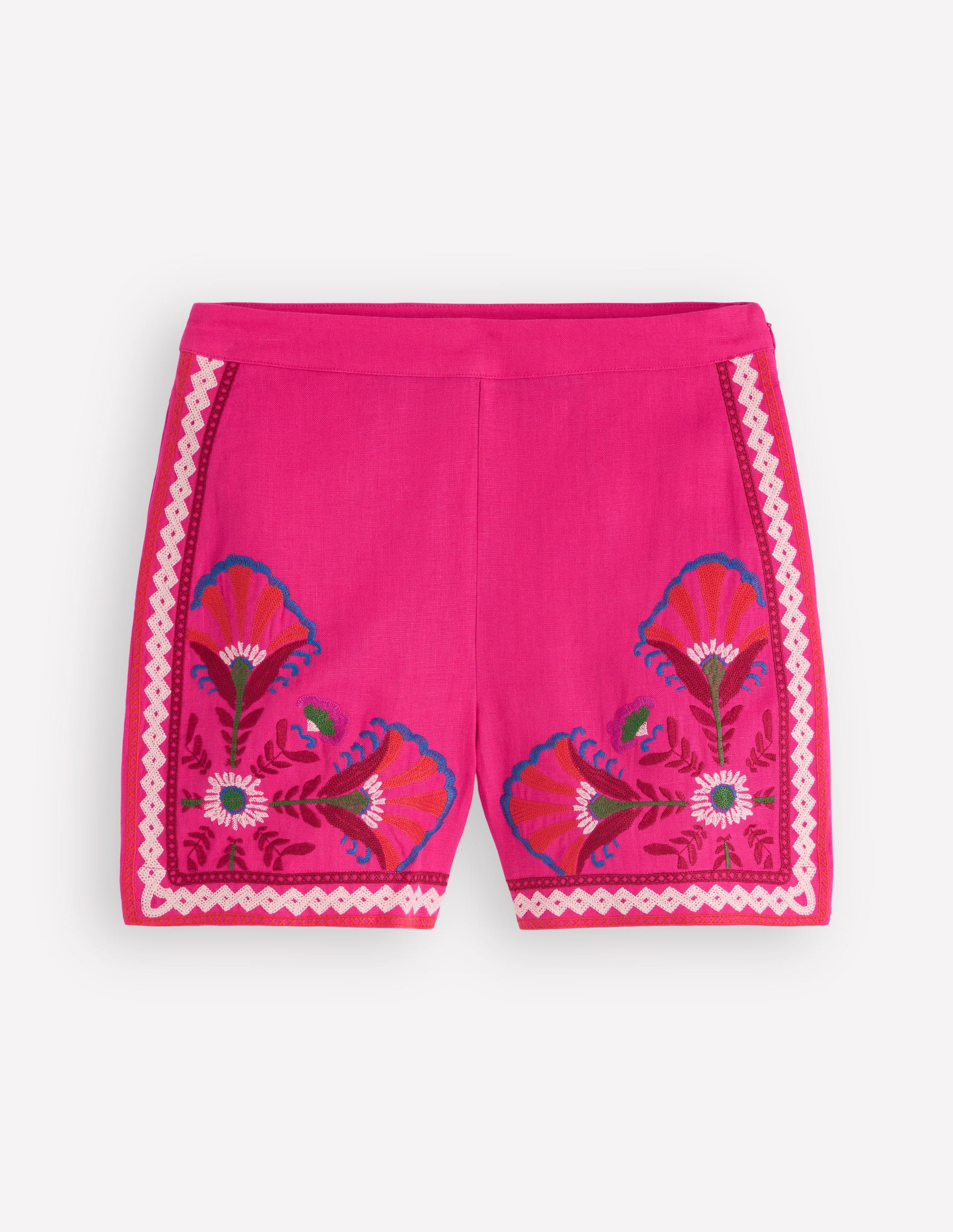 Embroidered Linen Shorts-Pink Peony, Embroidered-7