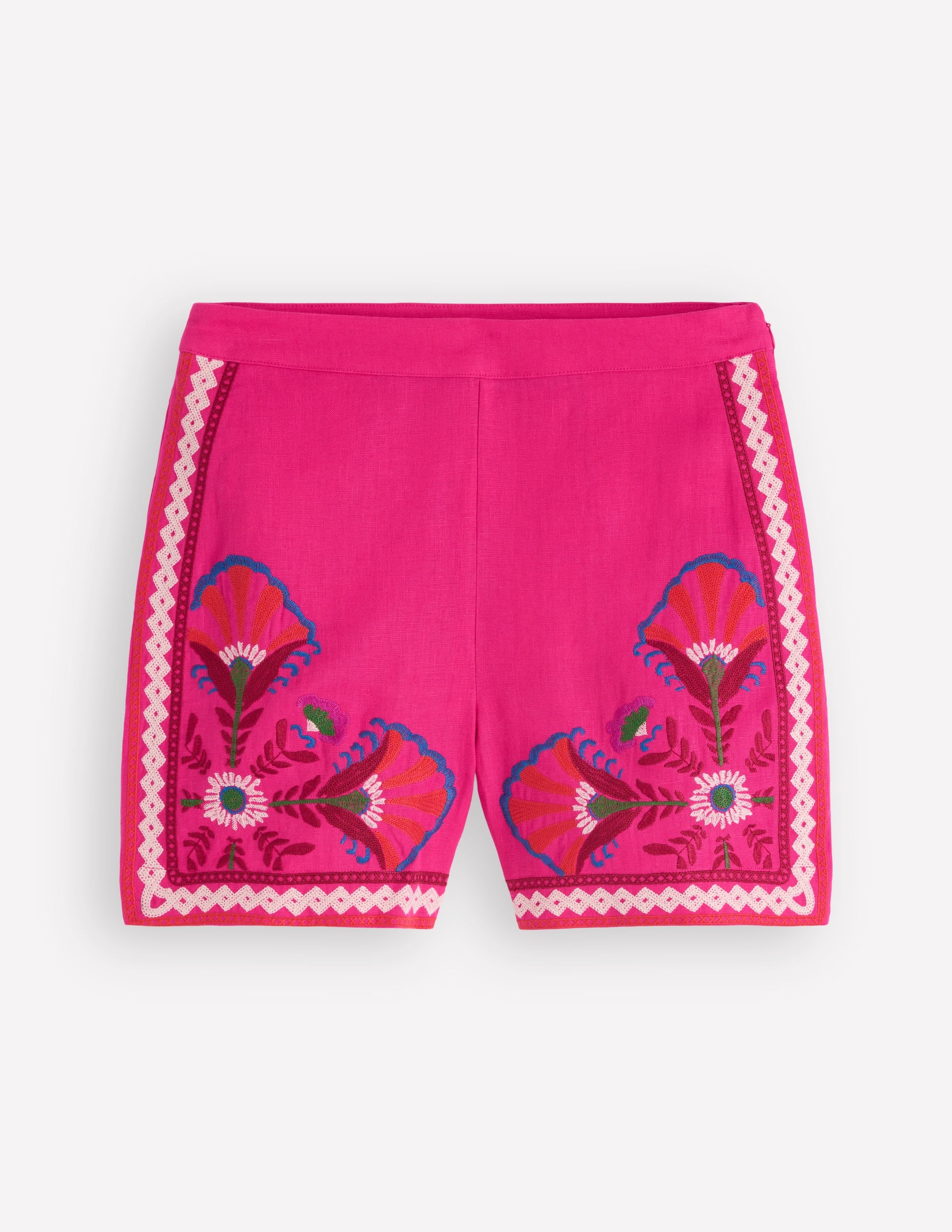 Embroidered Linen Shorts-Pink Peony, Embroidered - Image 7