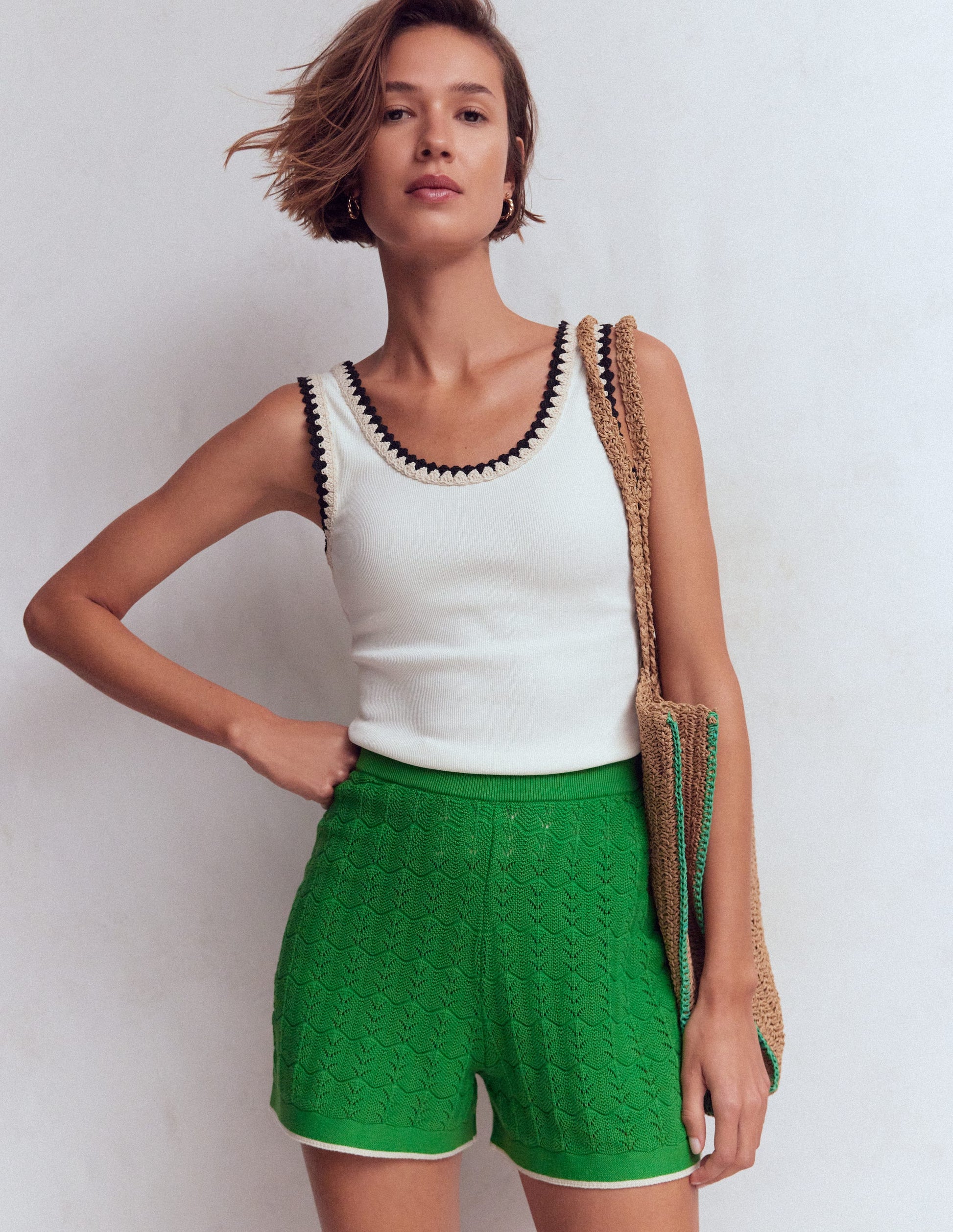 Knitted Pointelle Shorts-Lime Juice Green-1