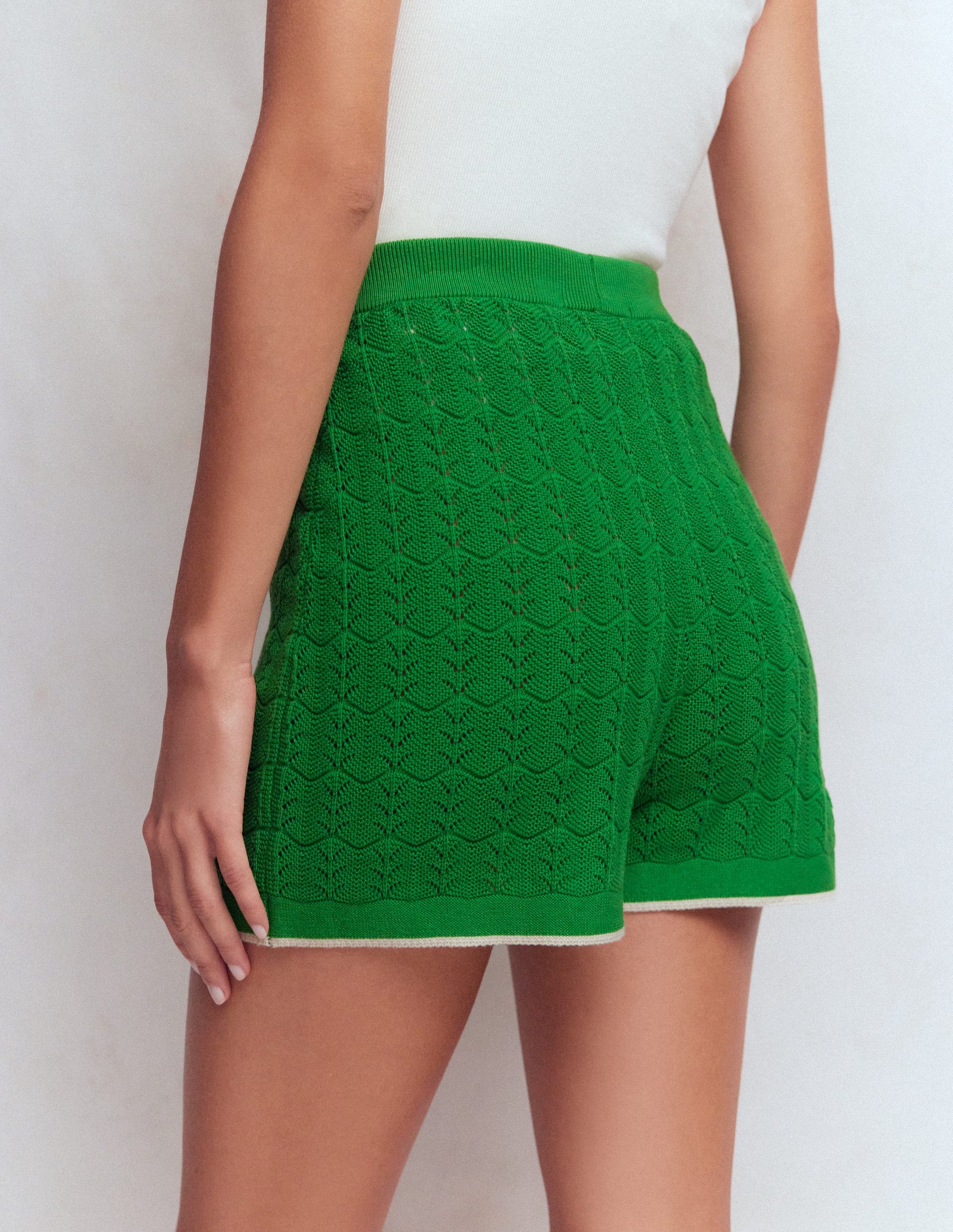 Knitted Pointelle Shorts-Lime Juice Green-3