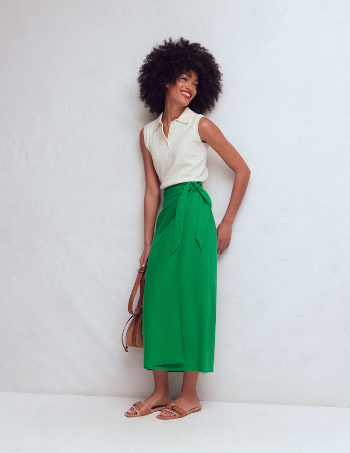 Dimitra Linen Column Skirt-Rich Emerald