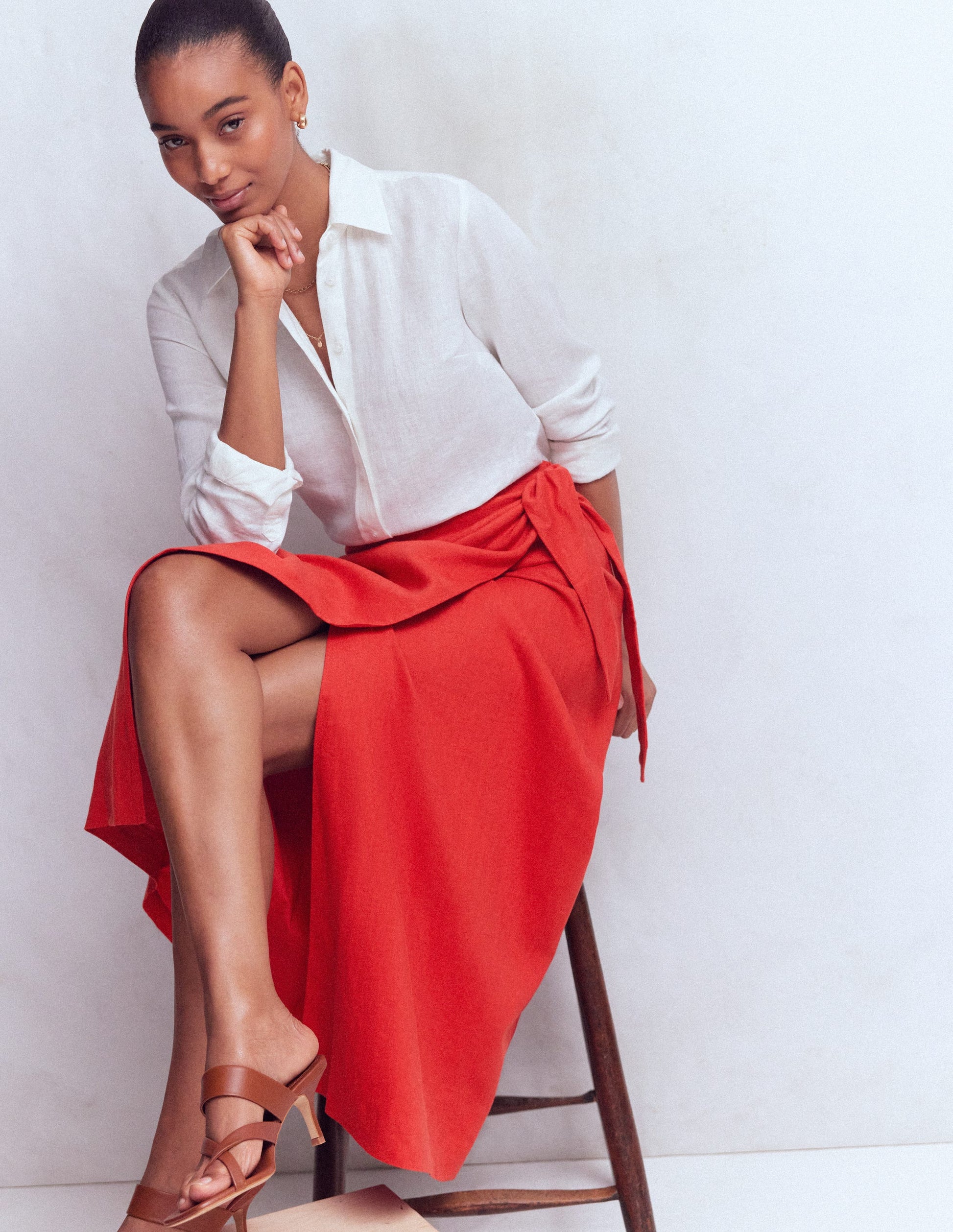 Dimitra Linen Column Skirt-Red Coral-2