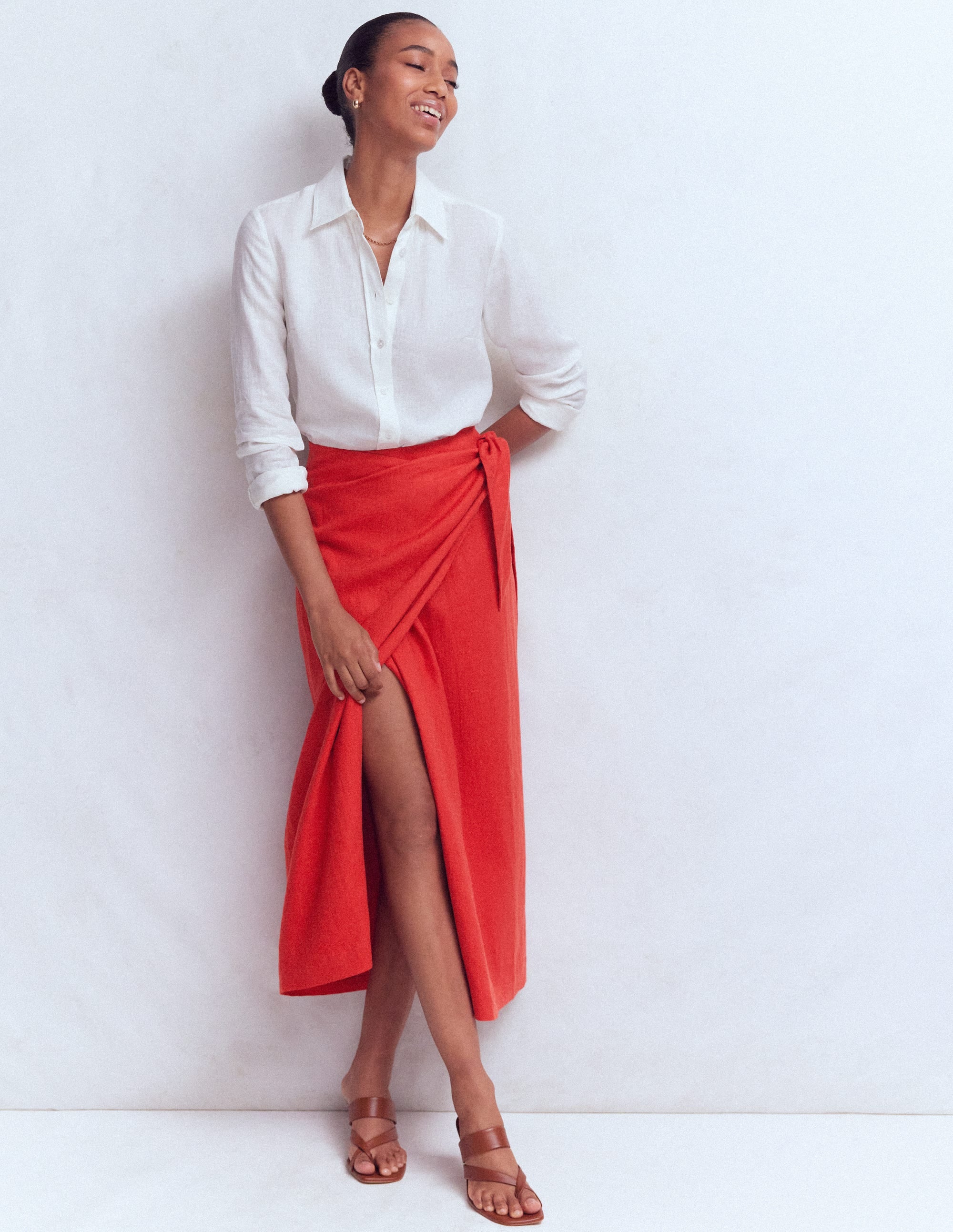 スカート THE TOE Peckham Skirt M Red Dimitra Linen Column Skirt - Red Coral | Boden Global