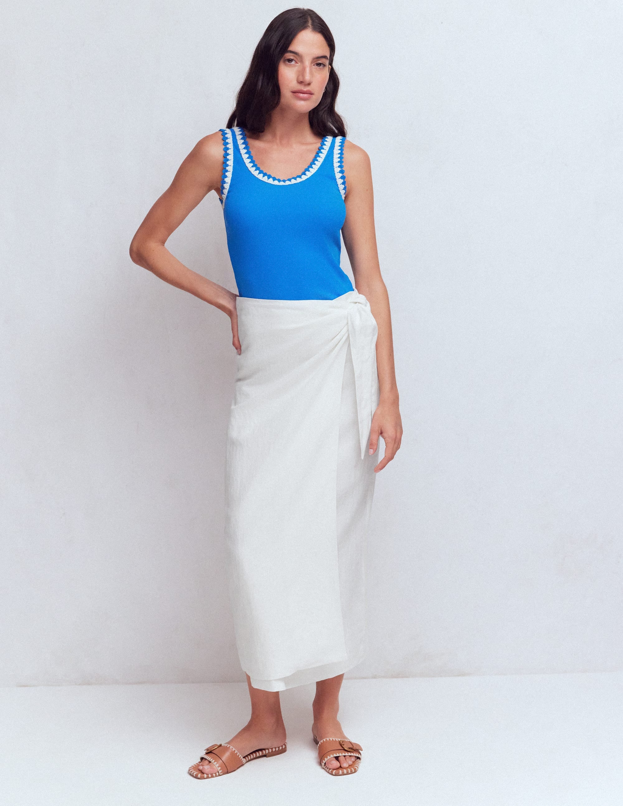 Dimitra Linen Column Skirt-White - Image 1