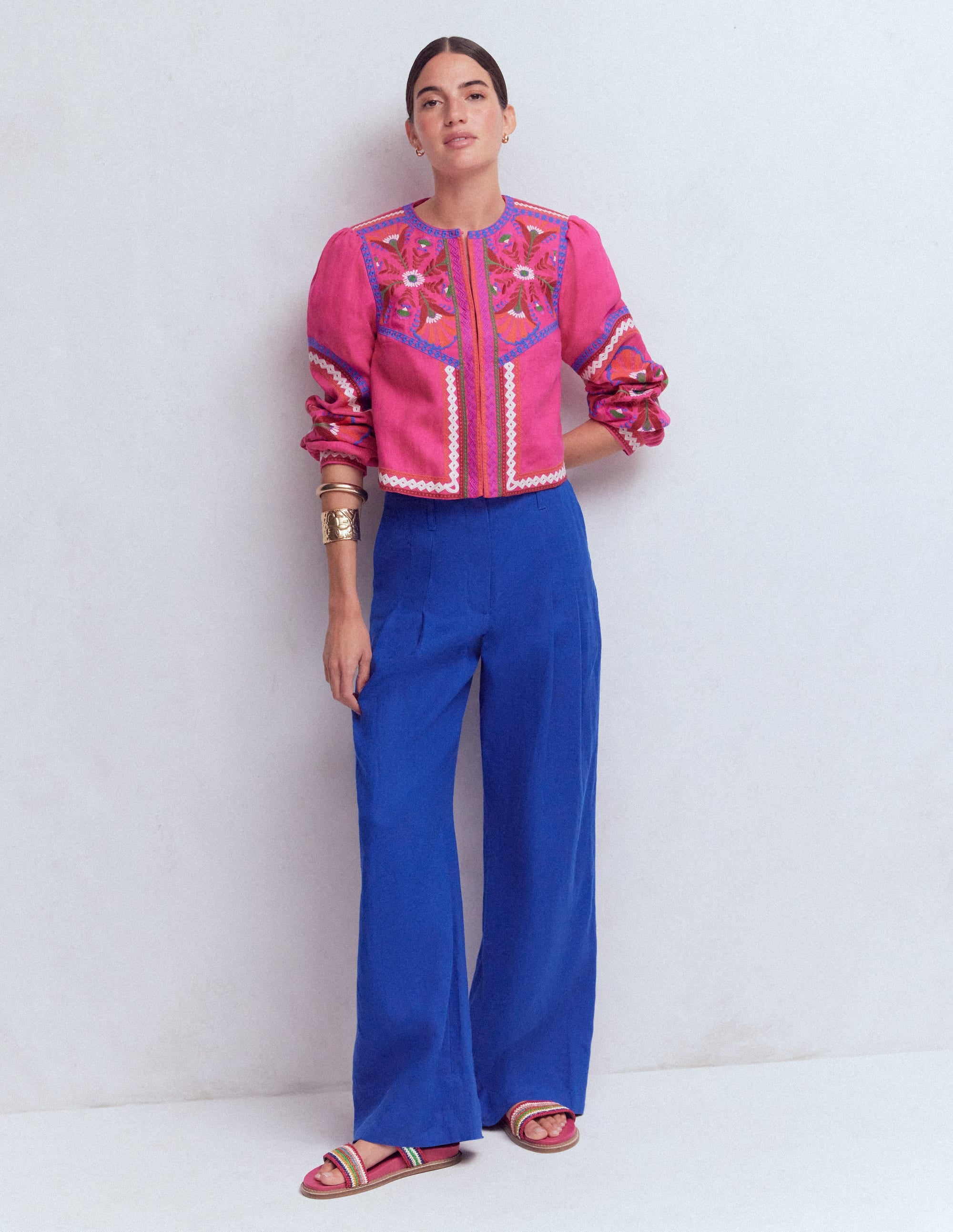Mayfair Linen Trousers-Bright Blue - Image 1