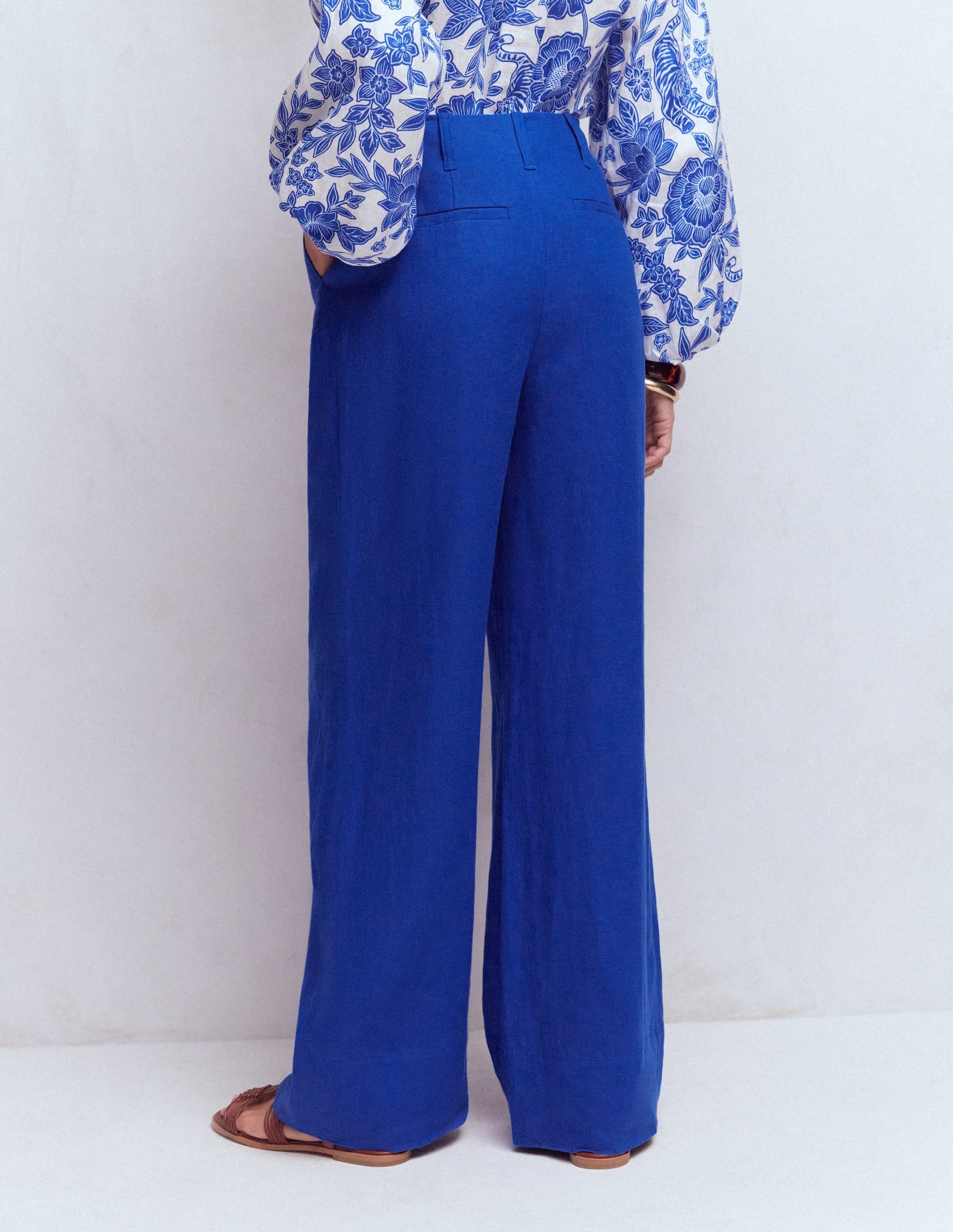 Mayfair Linen Trousers-Bright Blue - Image 3