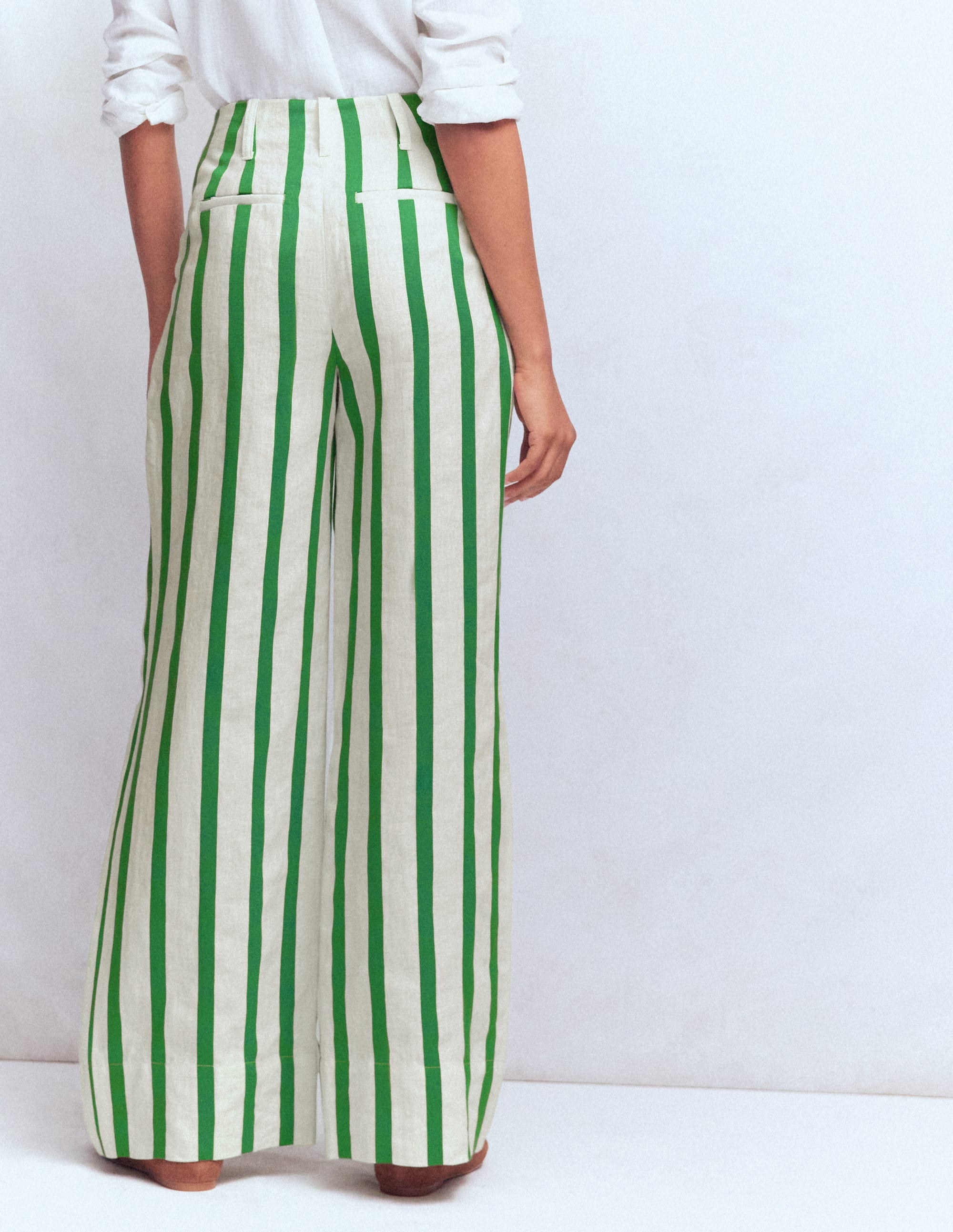 Mayfair Linen Trousers-Ivory, Fresh Green Stripe - Image 3