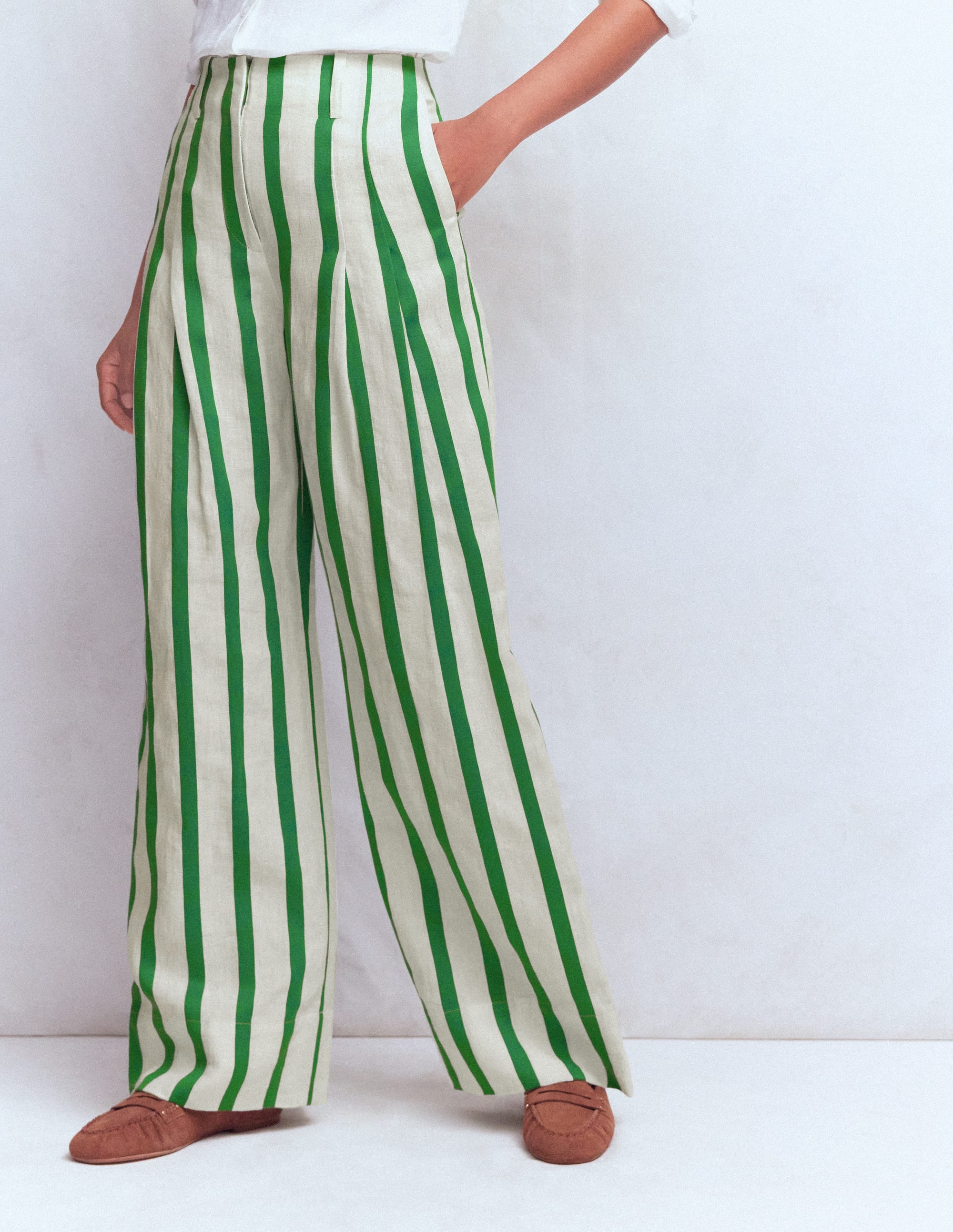 Mayfair Linen Trousers-Ivory, Fresh Green Stripe - Image 4