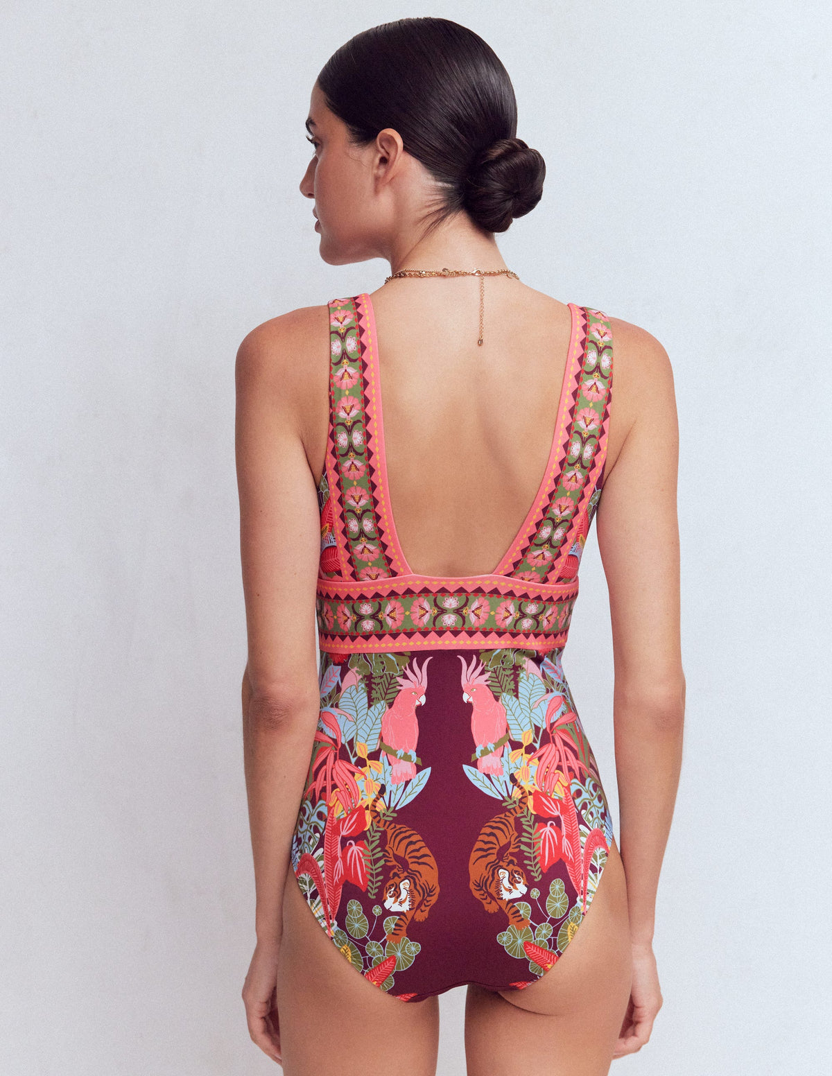 Porto V-neck Swimsuit-Chocberry, Tropical Safari - Image 3