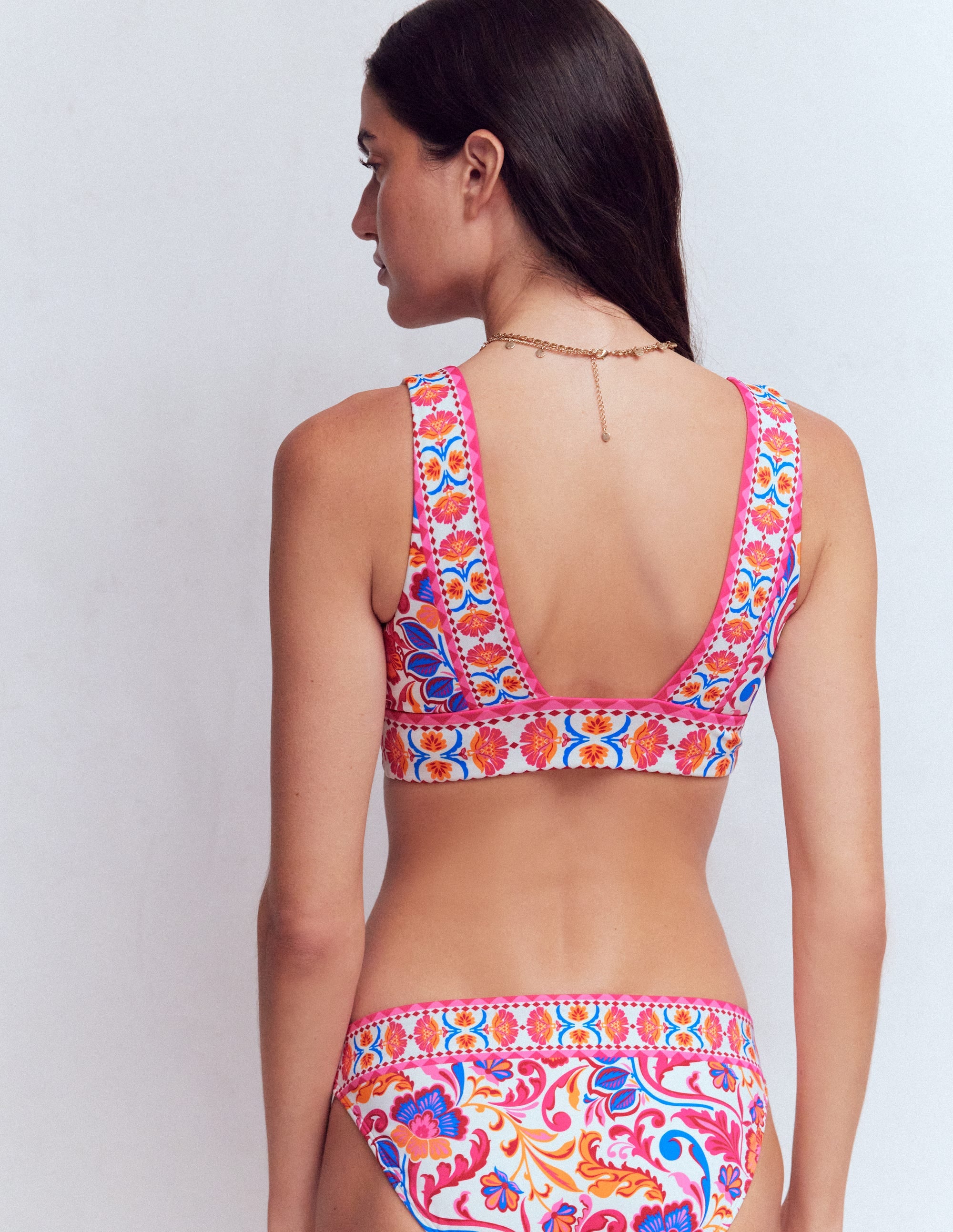 Porto V-neck Bikini Top-Pink Power, Flourishing Meadow - Image 3