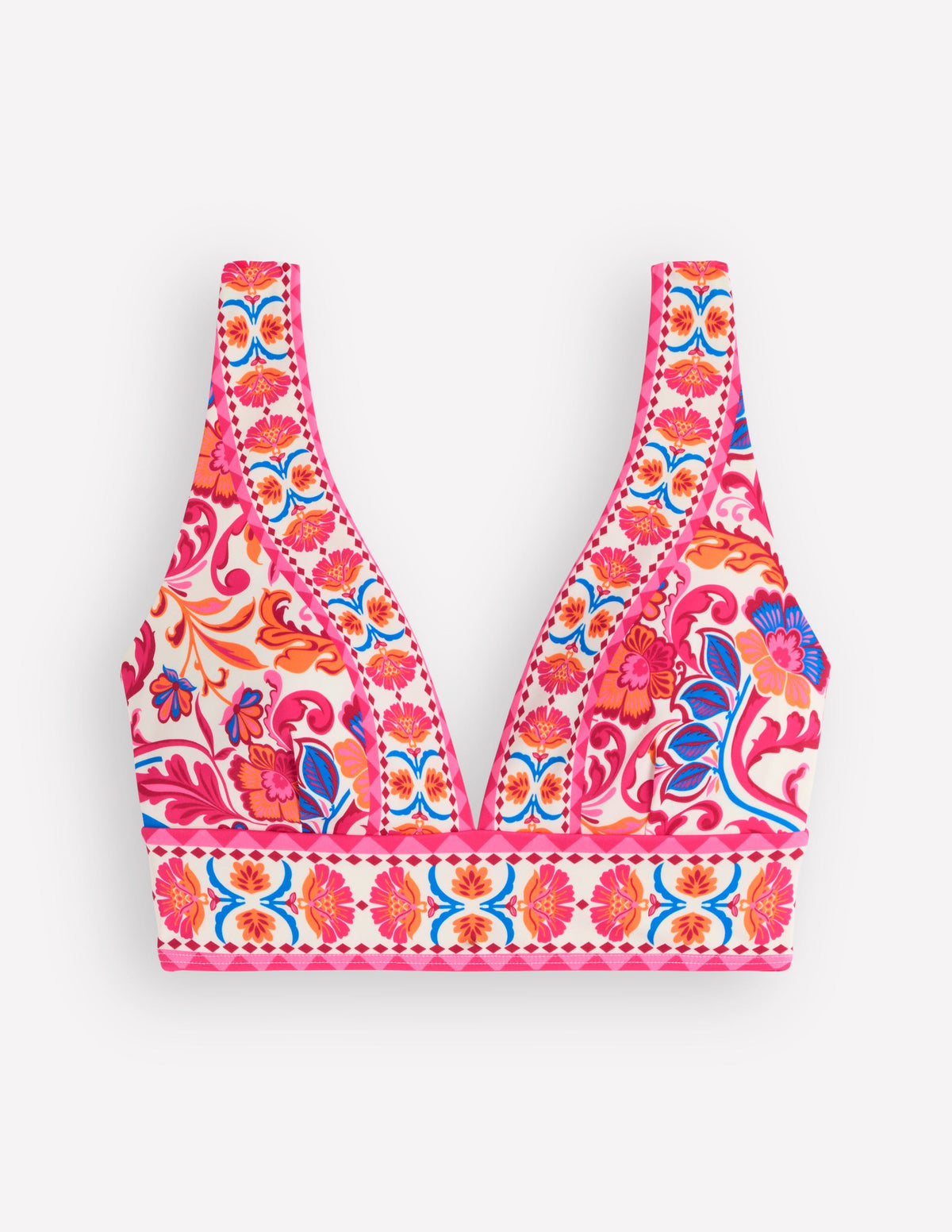 Porto V-neck Bikini Top-Pink Power, Flourishing Meadow - Image 6